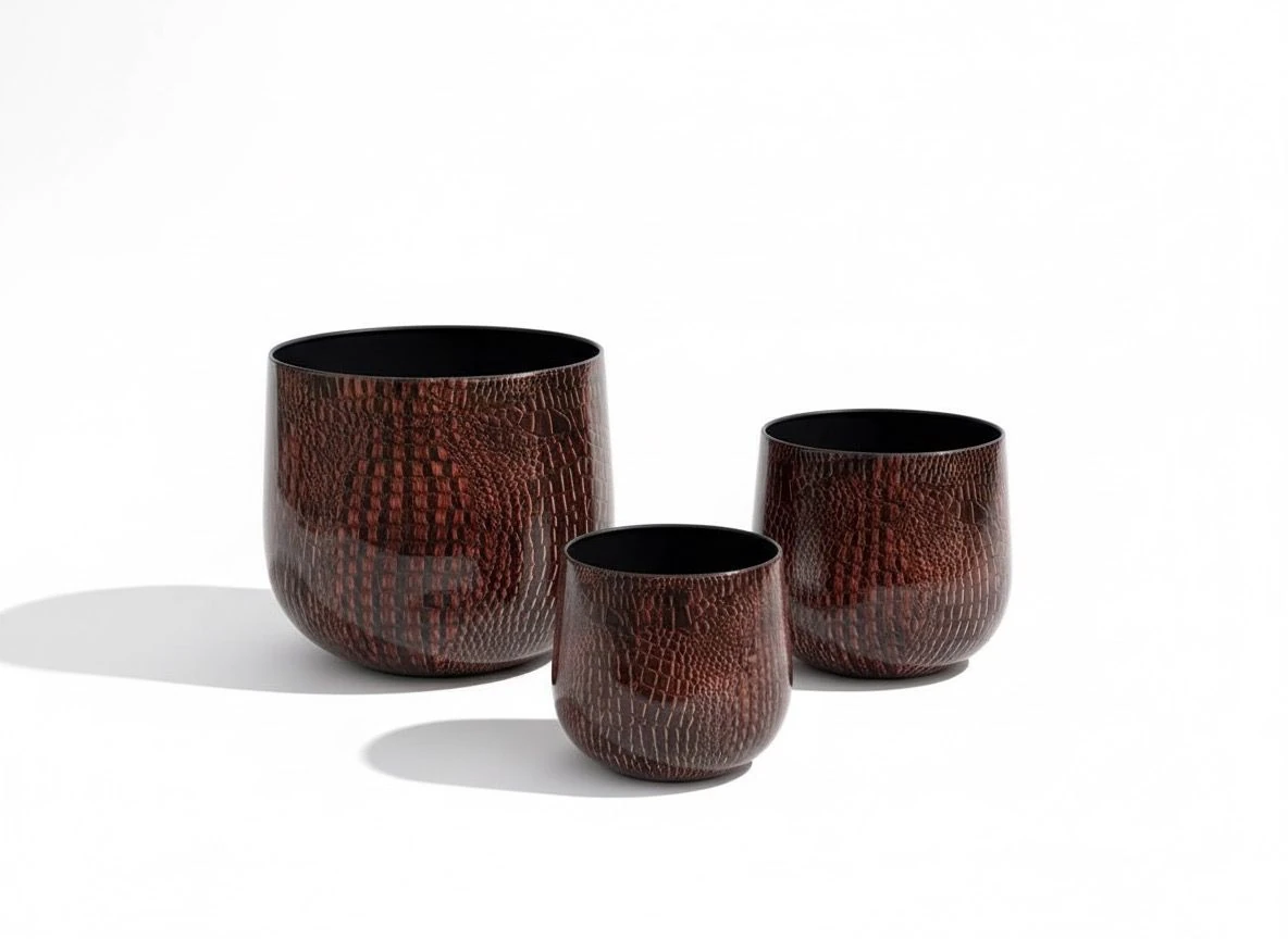 Croco Oval Metal Saksı - Kahverengi 