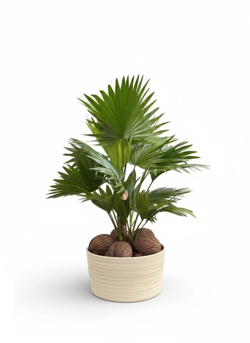 Dekoratif Saksılı Dolgun Form Livistona Palmiyesi (Livistona Rotundifolia)