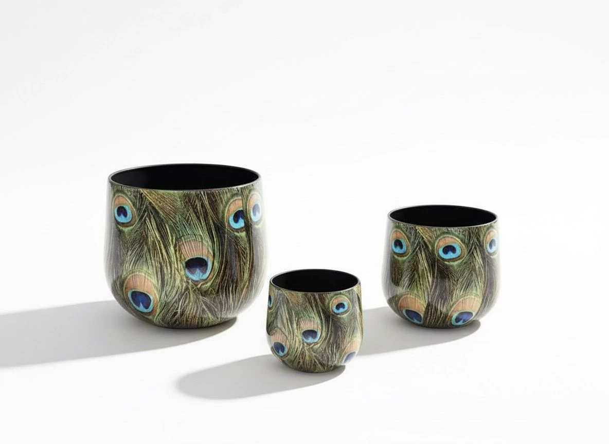 Feather Oval Metal Saksı - Renkli