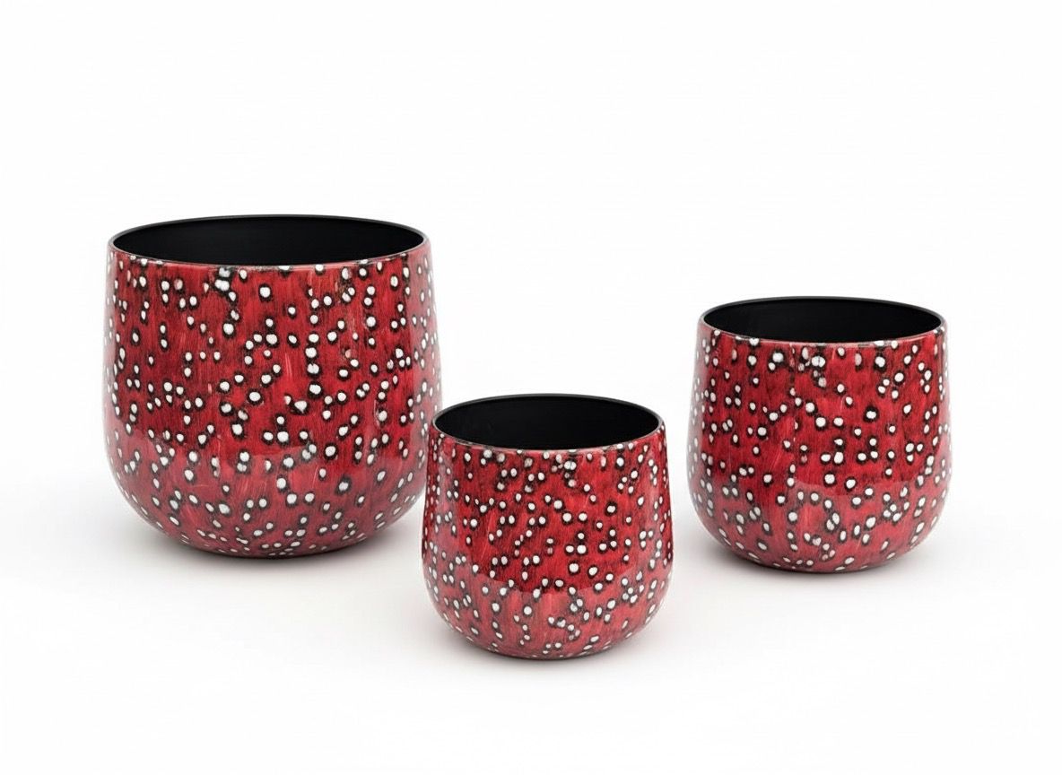 Feather Oval Metal Saksı - Kırmızı