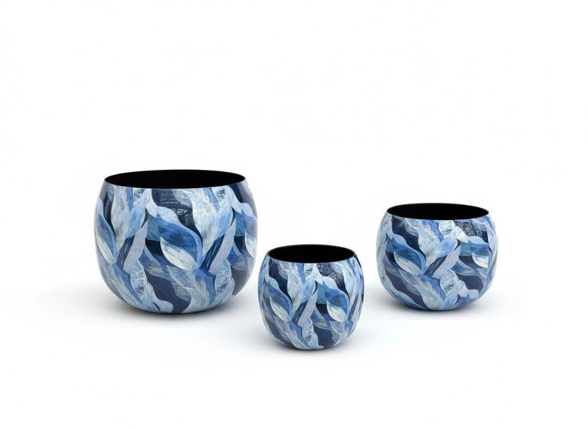 Bombay Yuvarlak Metal Saksı - Mavi