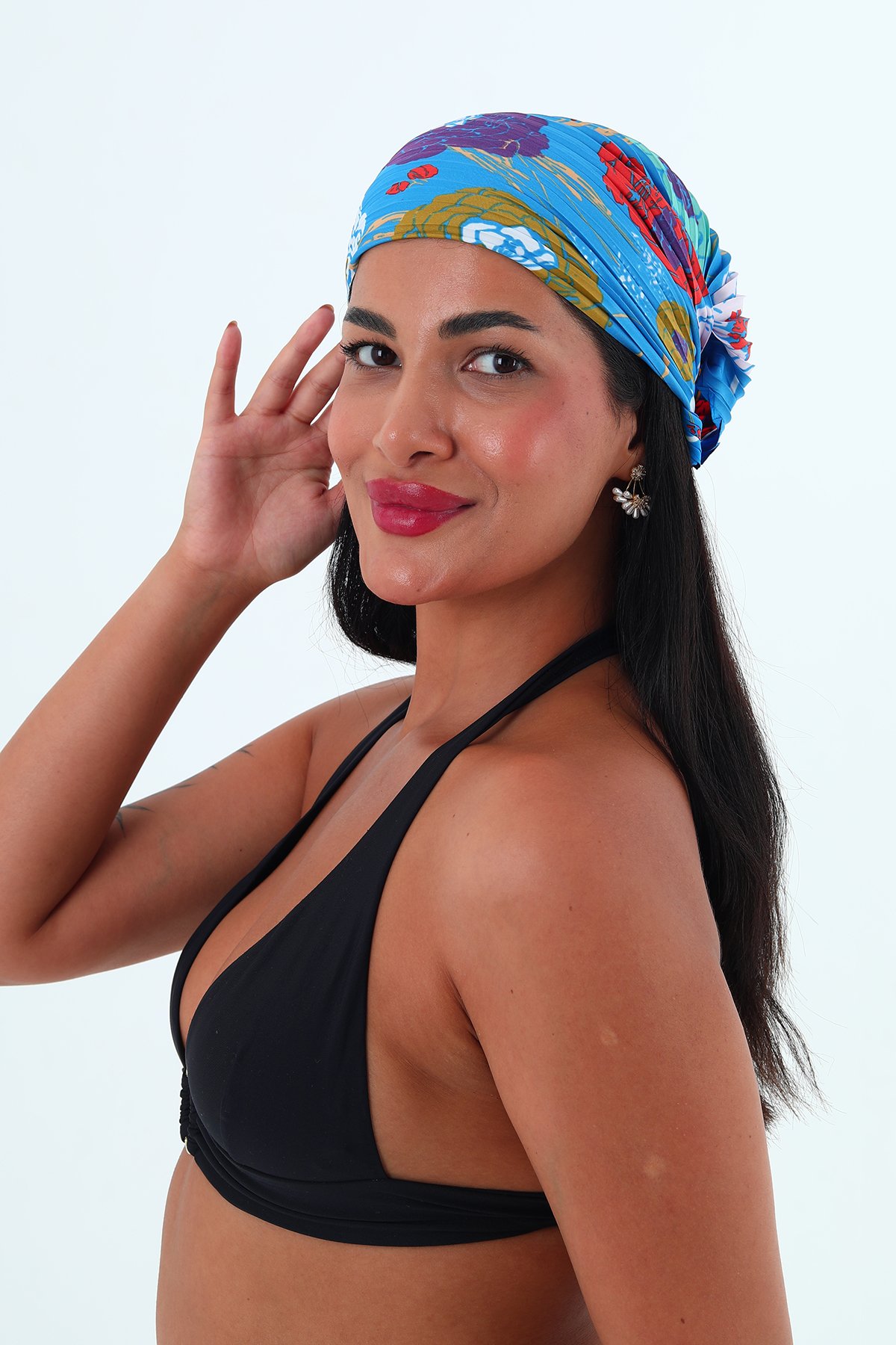 Rose çok renkli piliseli bandana,fular  - mavi