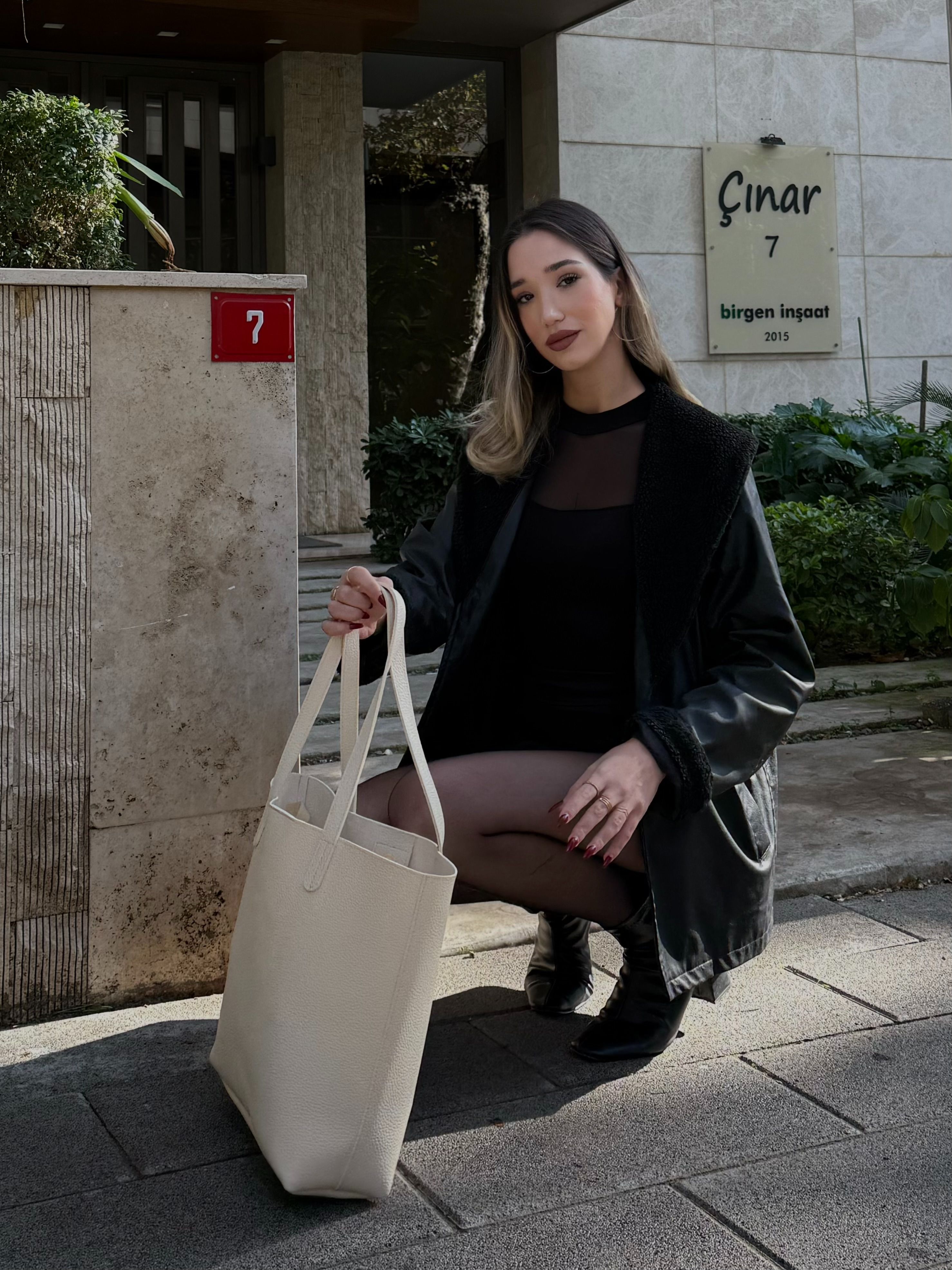 Grazia Tote - Krem Omuz Çantası