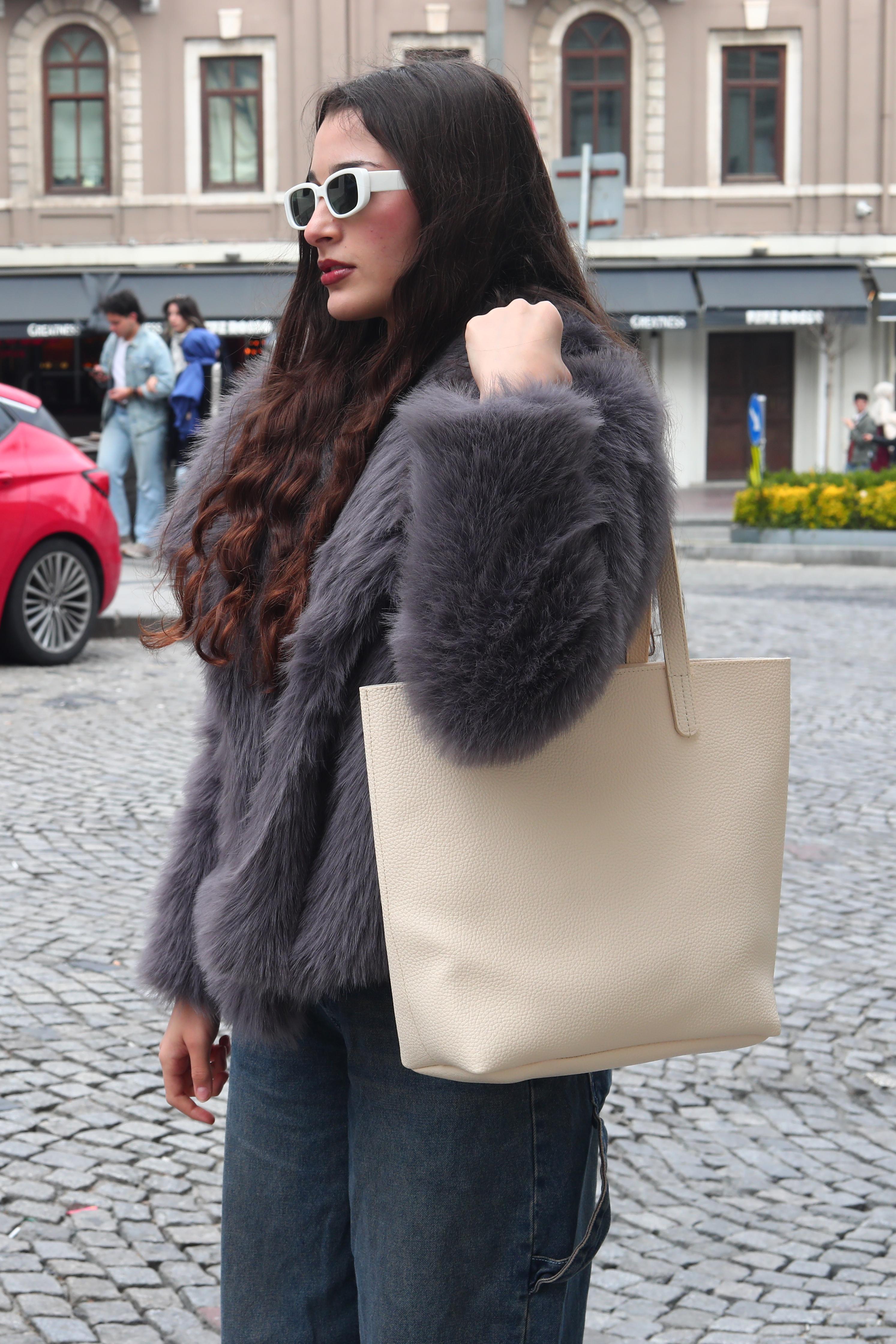 Grazia Tote - Krem Omuz Çantası