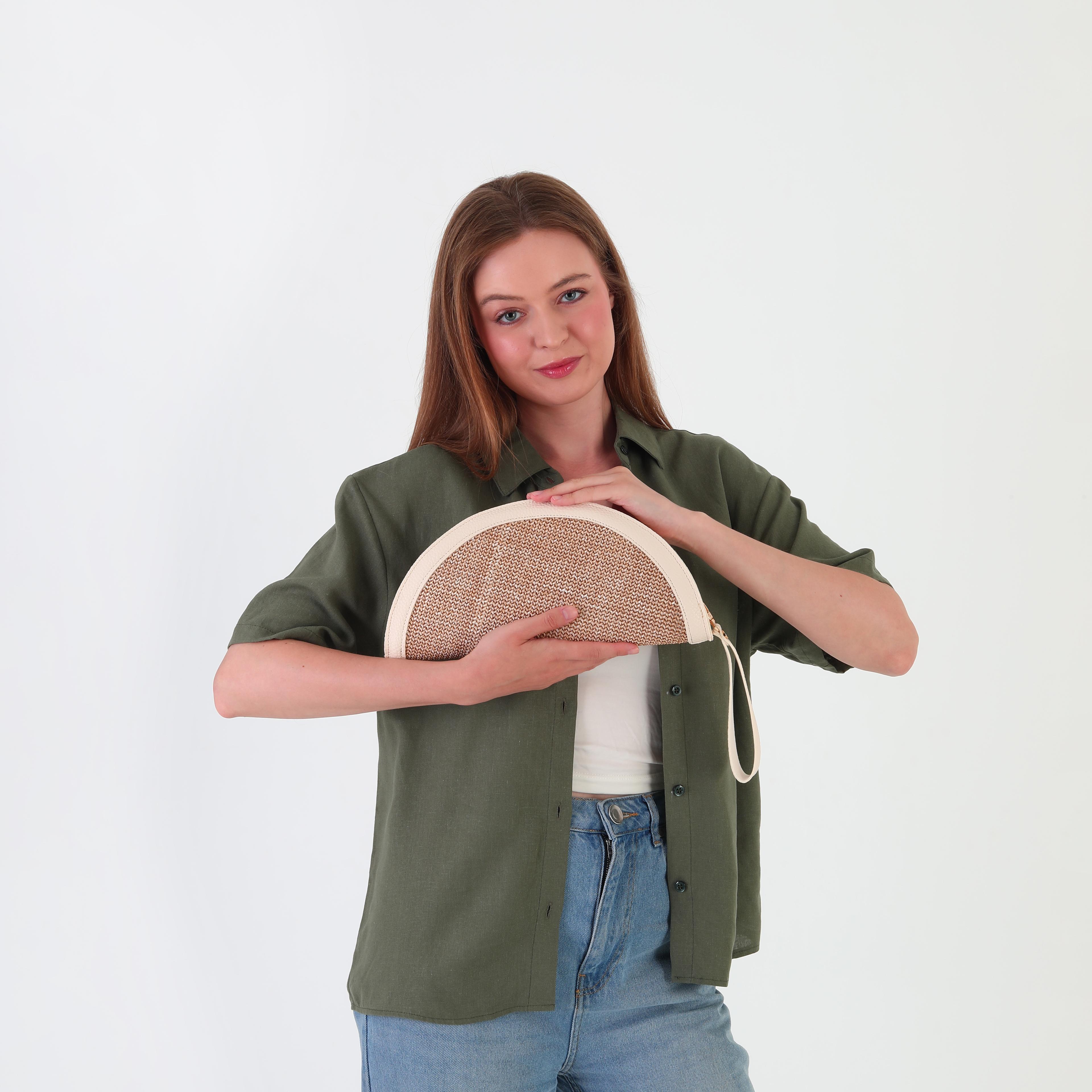Venice Hasır Clutch Çanta - Vizon
