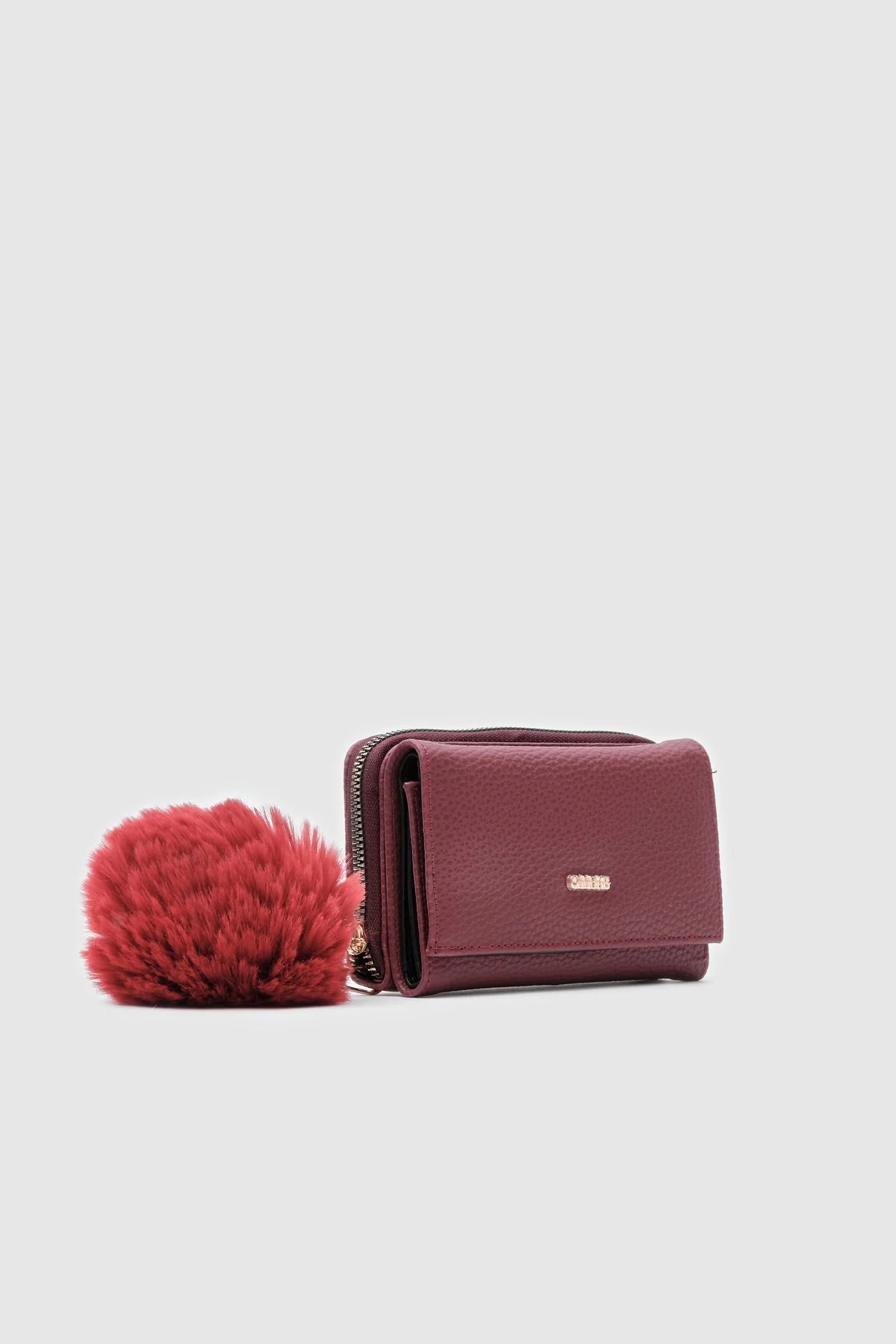 Lotus Ponpon Detaylı Yumuşak Cüzdan - Bordo
