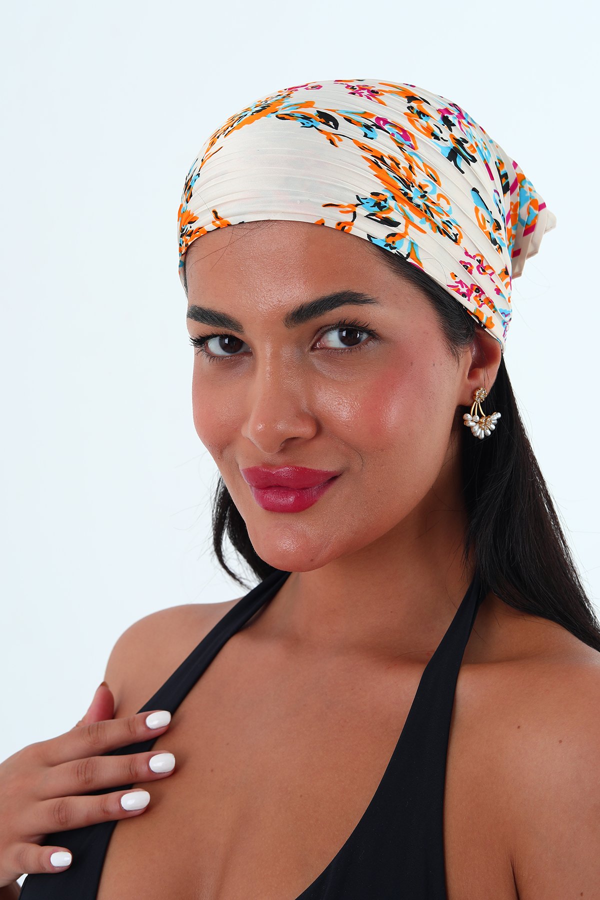 Rose çok renkli piliseli bandana,fular  - Krem