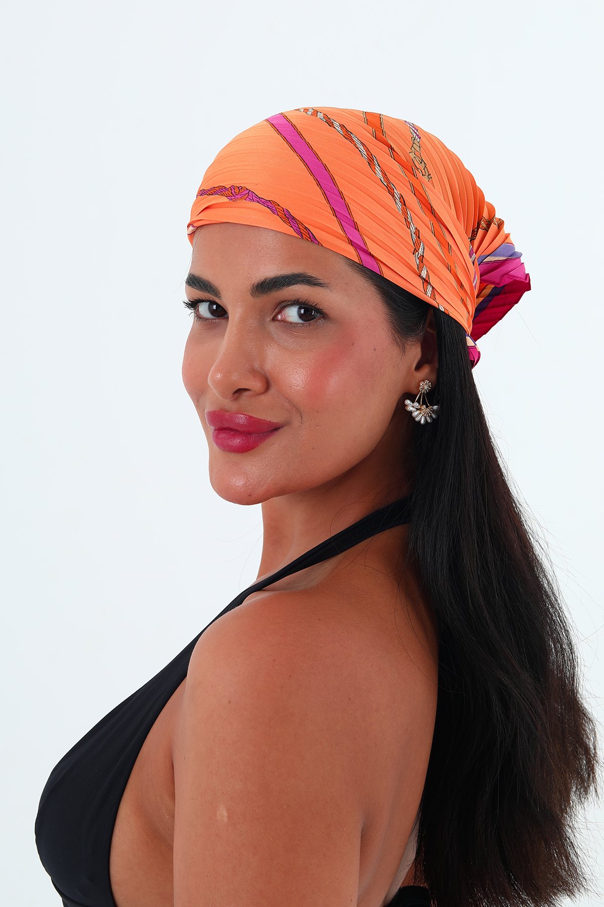 Rose çok renkli piliseli bandana,fular  - Turuncu