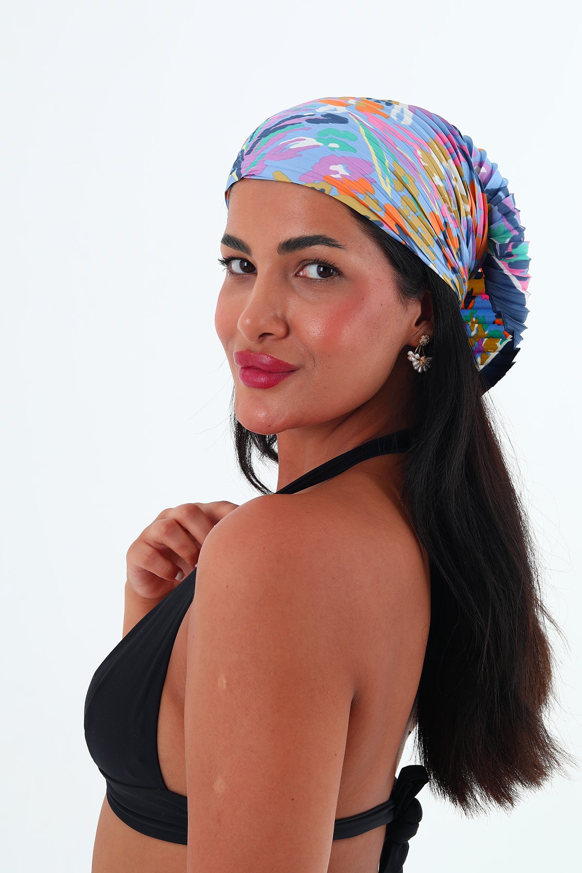 Rose çok renkli piliseli bandana,fular  - Lila