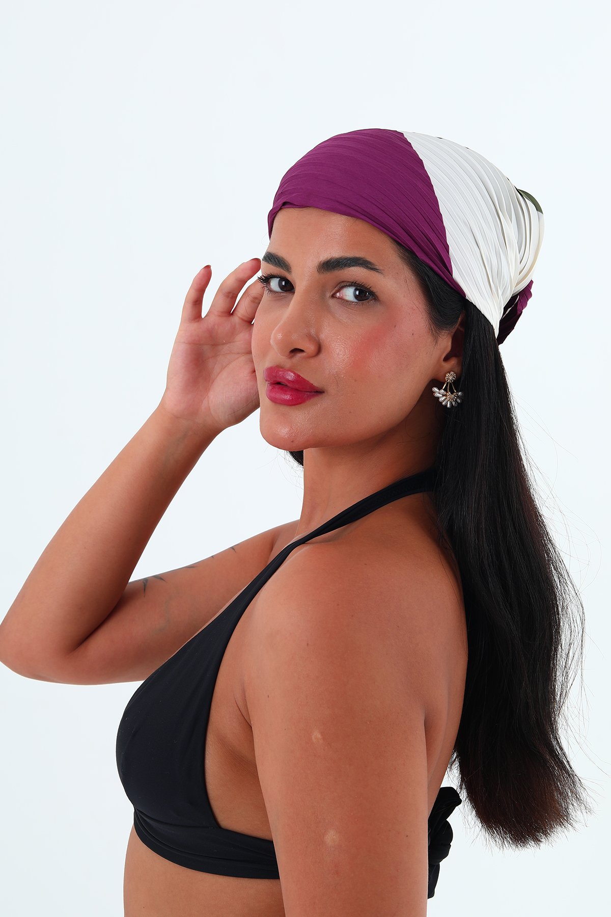 Rose çok renkli piliseli bandana,fular  - Mor
