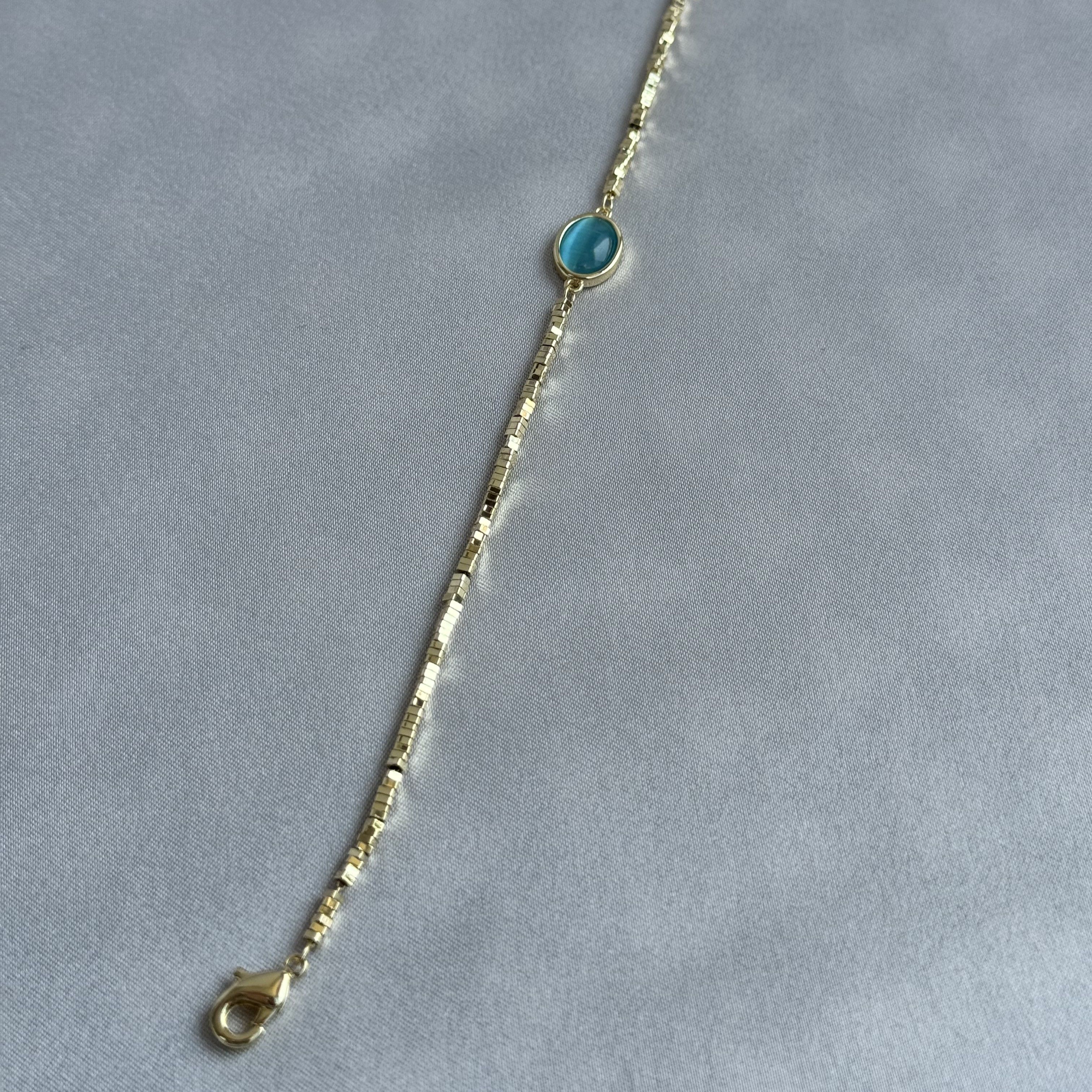 GOLD MAVİ OVAL TAŞLI BİLEKLİK