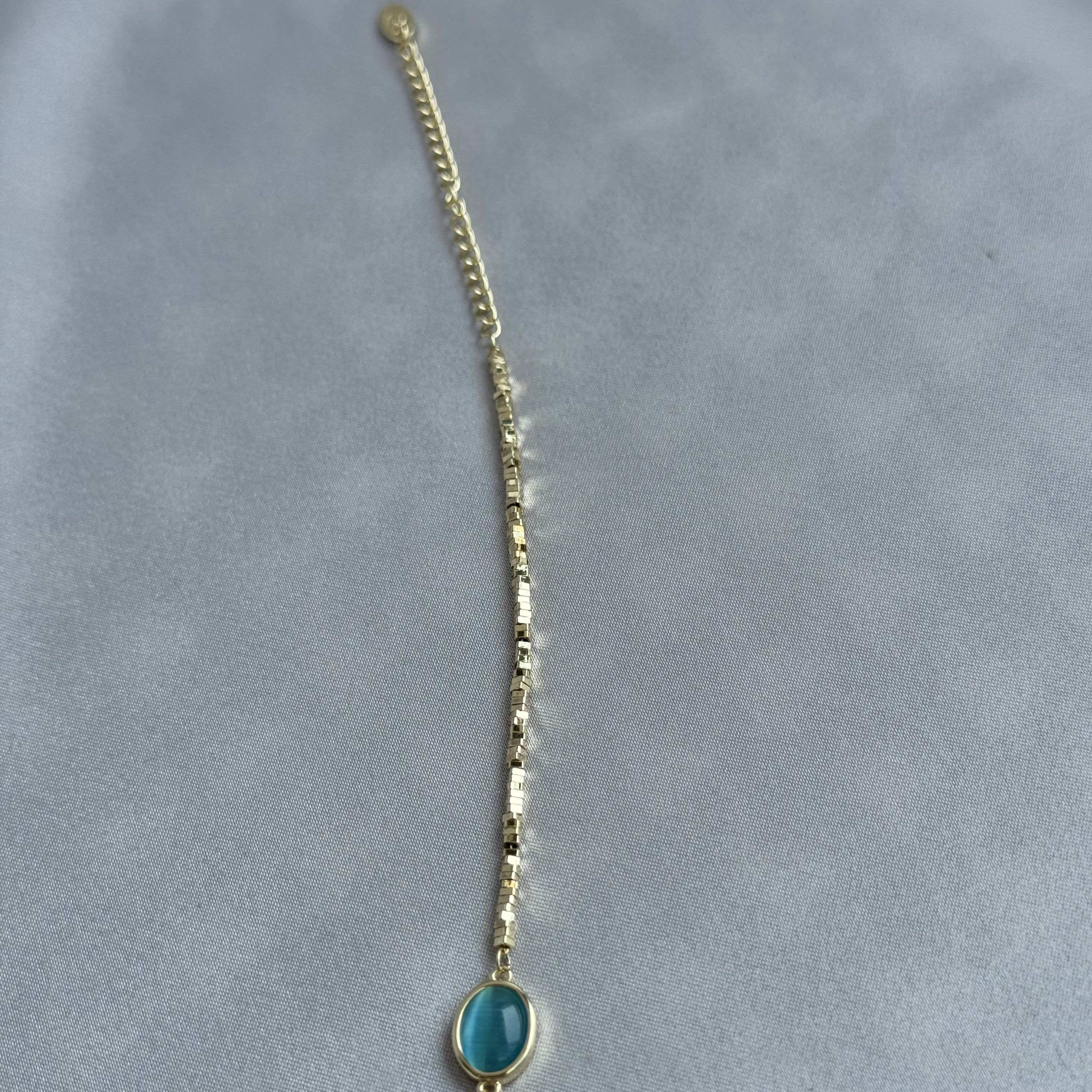 GOLD MAVİ OVAL TAŞLI BİLEKLİK