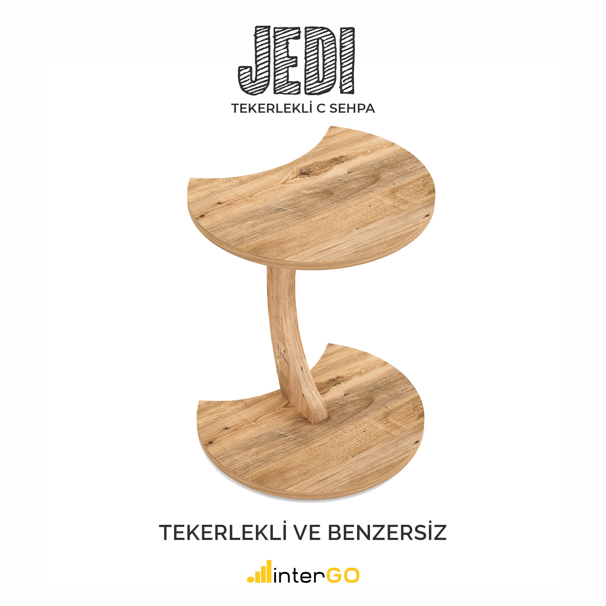 JEDI - Jet Tekerlekli C Sehpa Koltuk Sehpası Yan Sehpa Zigon Sehpa Servis Sehpası - Atlantik Çam