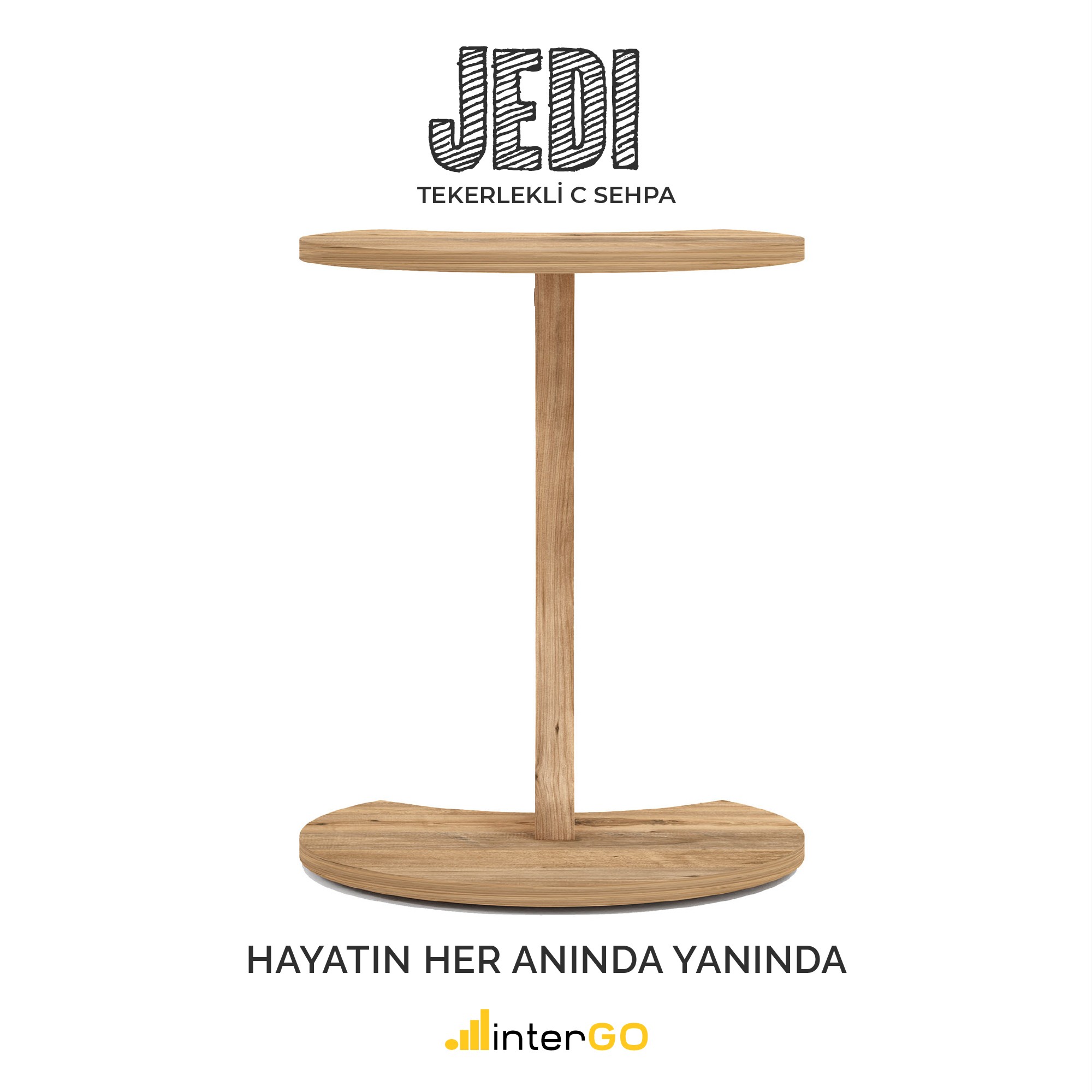 JEDI - Jet Tekerlekli C Sehpa Koltuk Sehpası Yan Sehpa Zigon Sehpa Servis Sehpası - Atlantik Çam