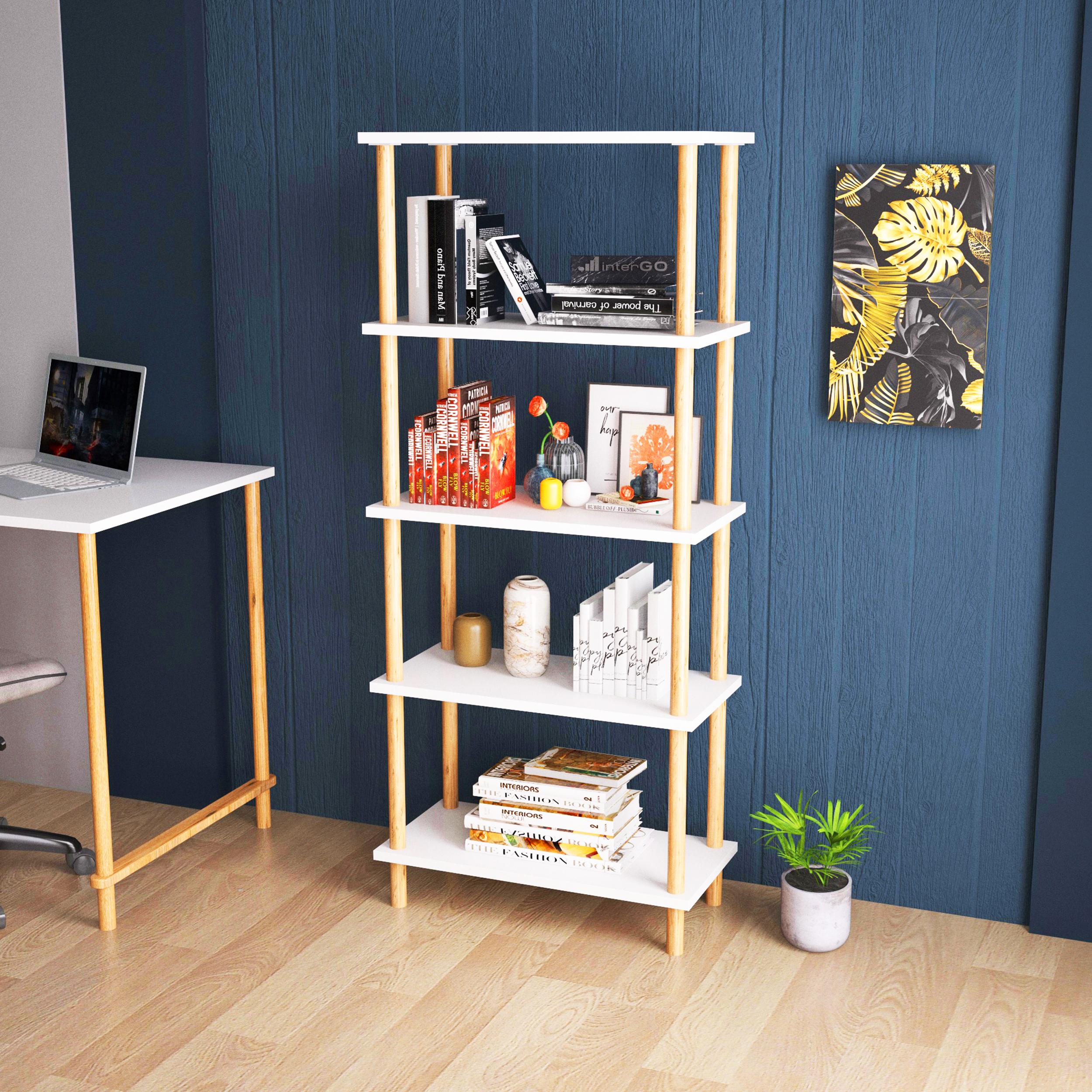 PİNA | Dekoratif Kitaplık | 5 Raflı - Organizer - Beyaz