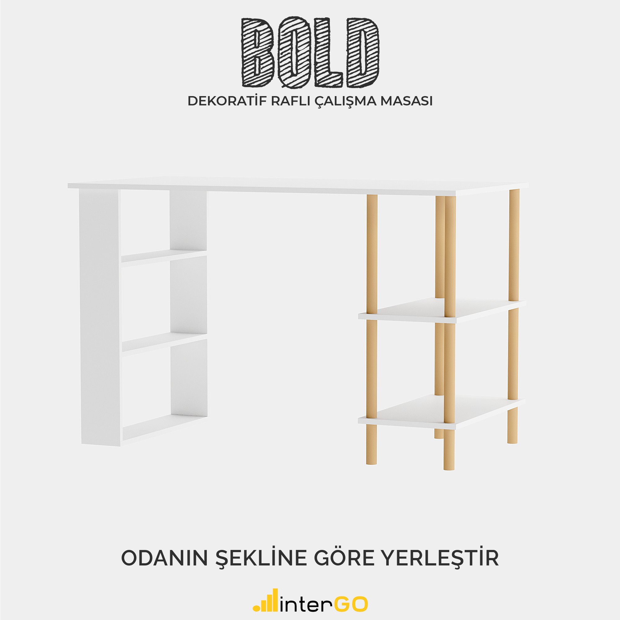 BOLD | Raflı Çalışma Masası - Beyaz