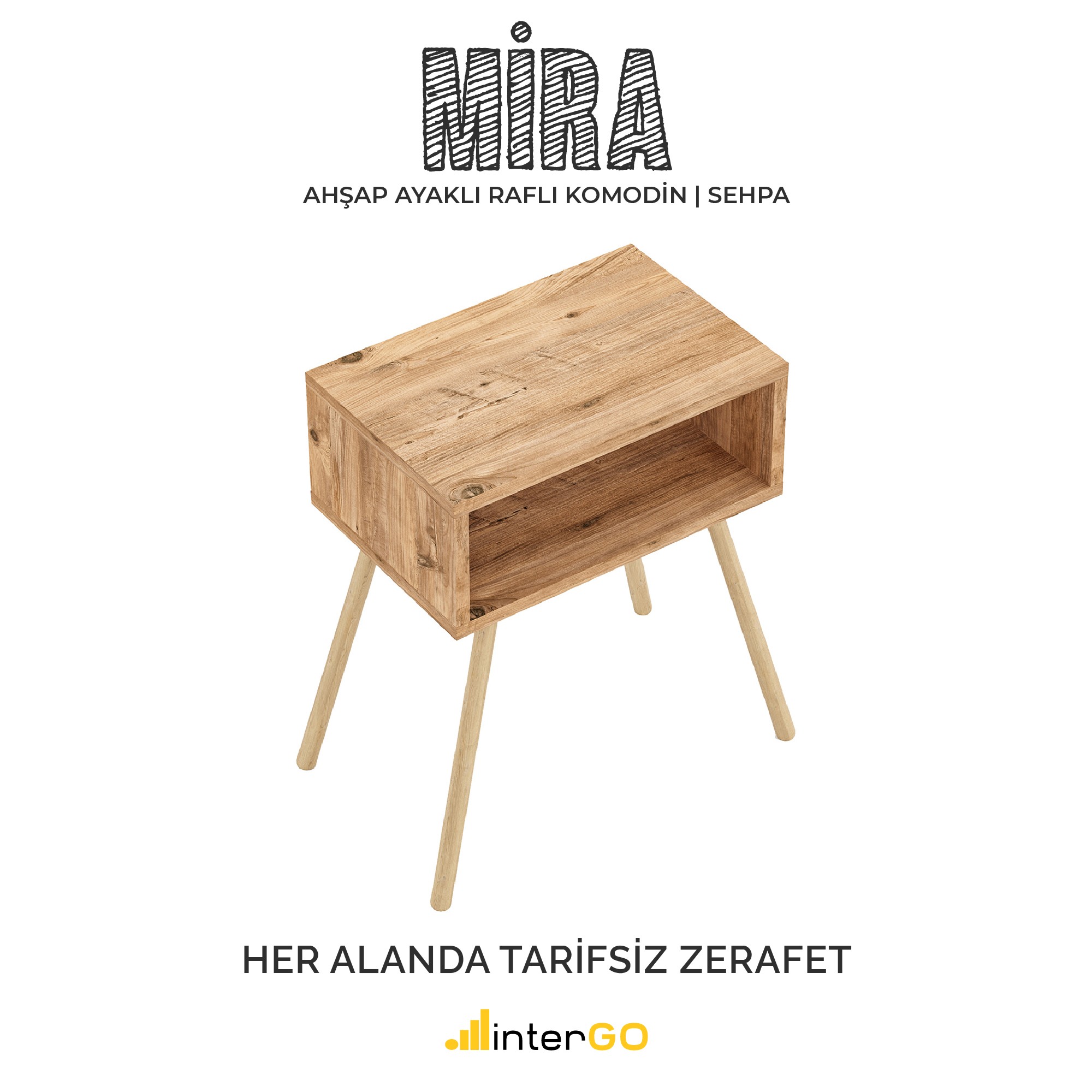 MİRA | Raflı Komodin | Ahşap Ayaklı