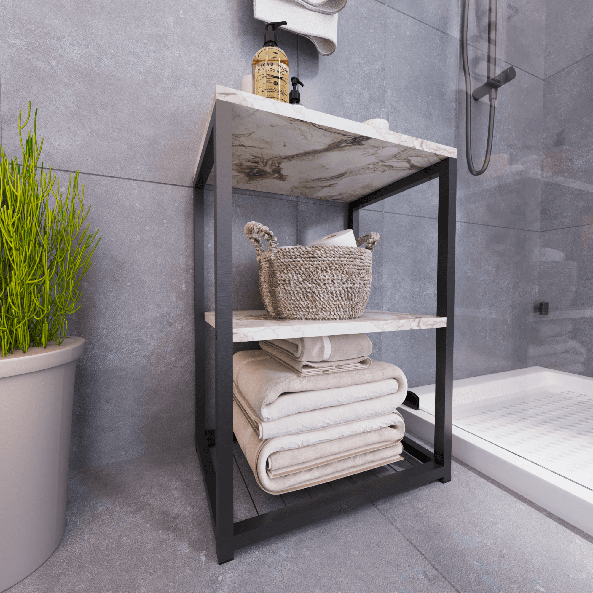 BRİDA | Banyo Dolabı Organizer | Ahşap Raflı - Byz.Mermer