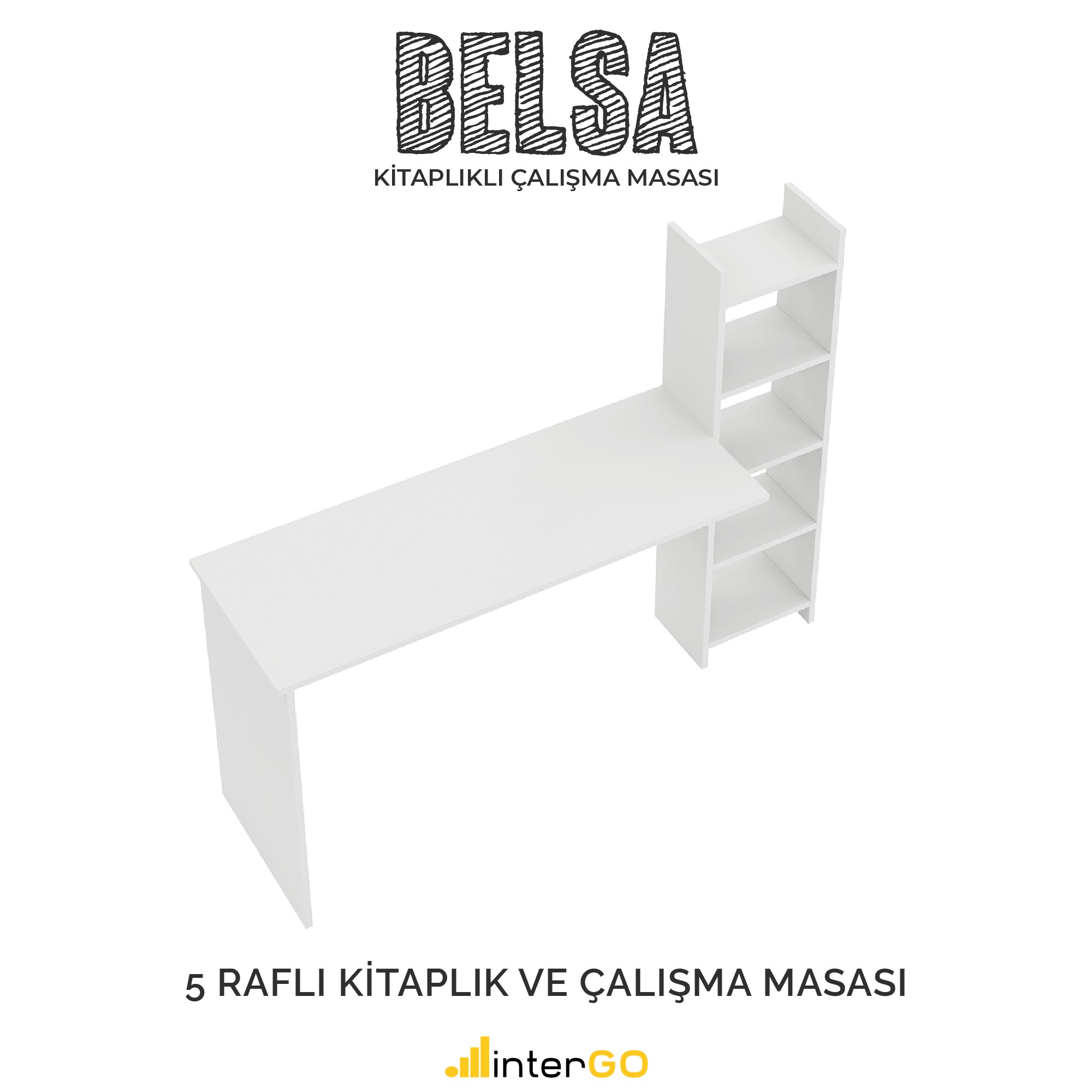 BELSA | Kitaplıklı Çalışma Masası - Beyaz
