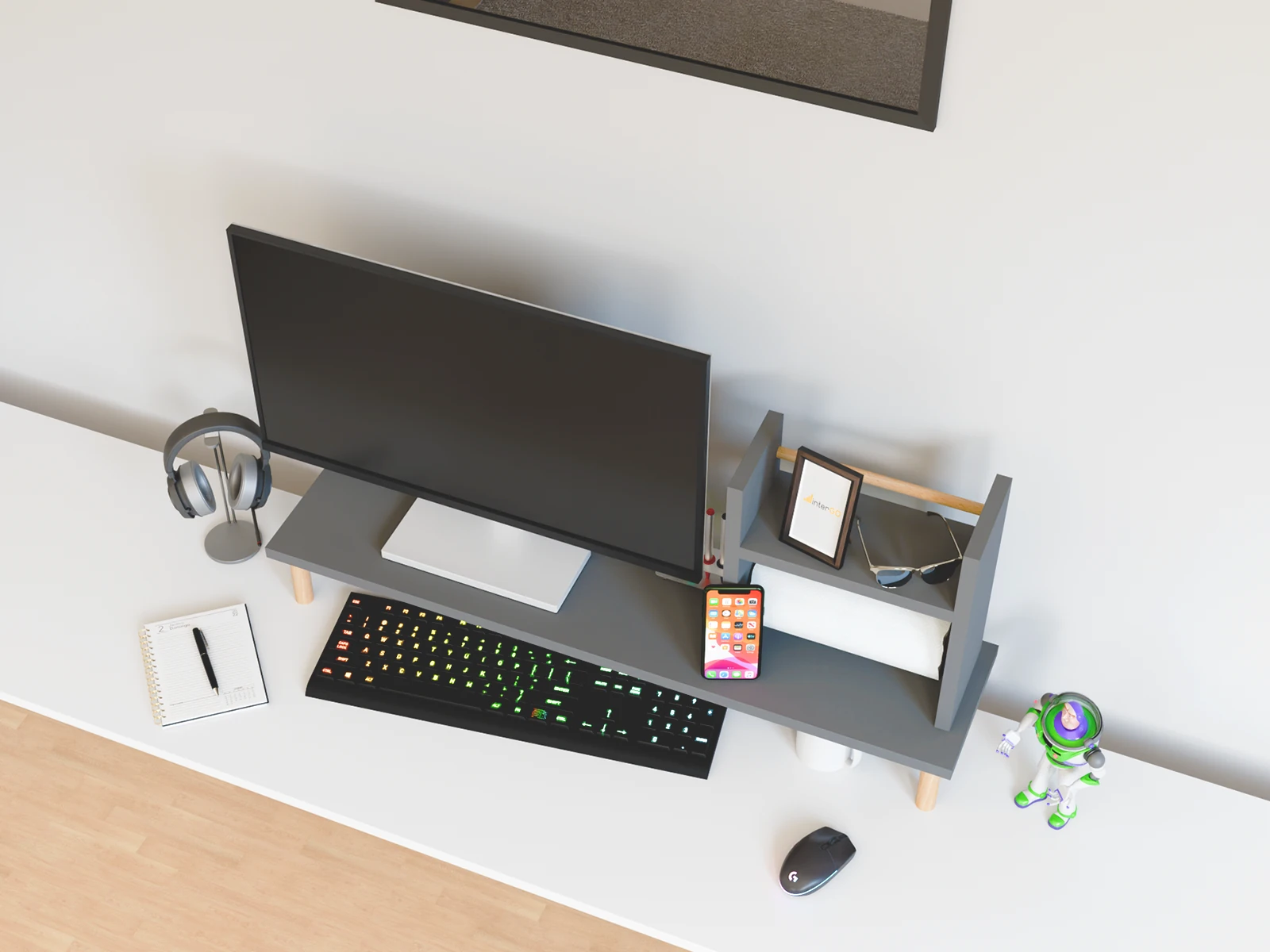 SETO Masaüstü Organizer Set / Monitör Yükseltici Stand / Havluluklu Raf - Antrasit