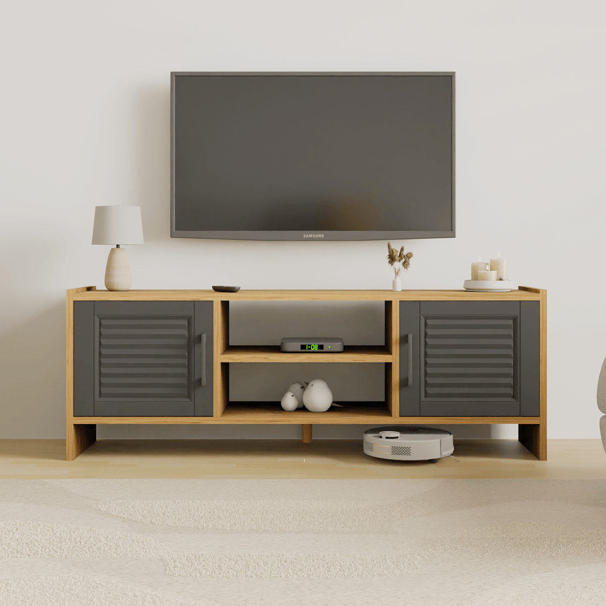 MOLDE Retro TV Sehpası | Vintage Tarz MDF Kapaklı - Çam - Antrasit