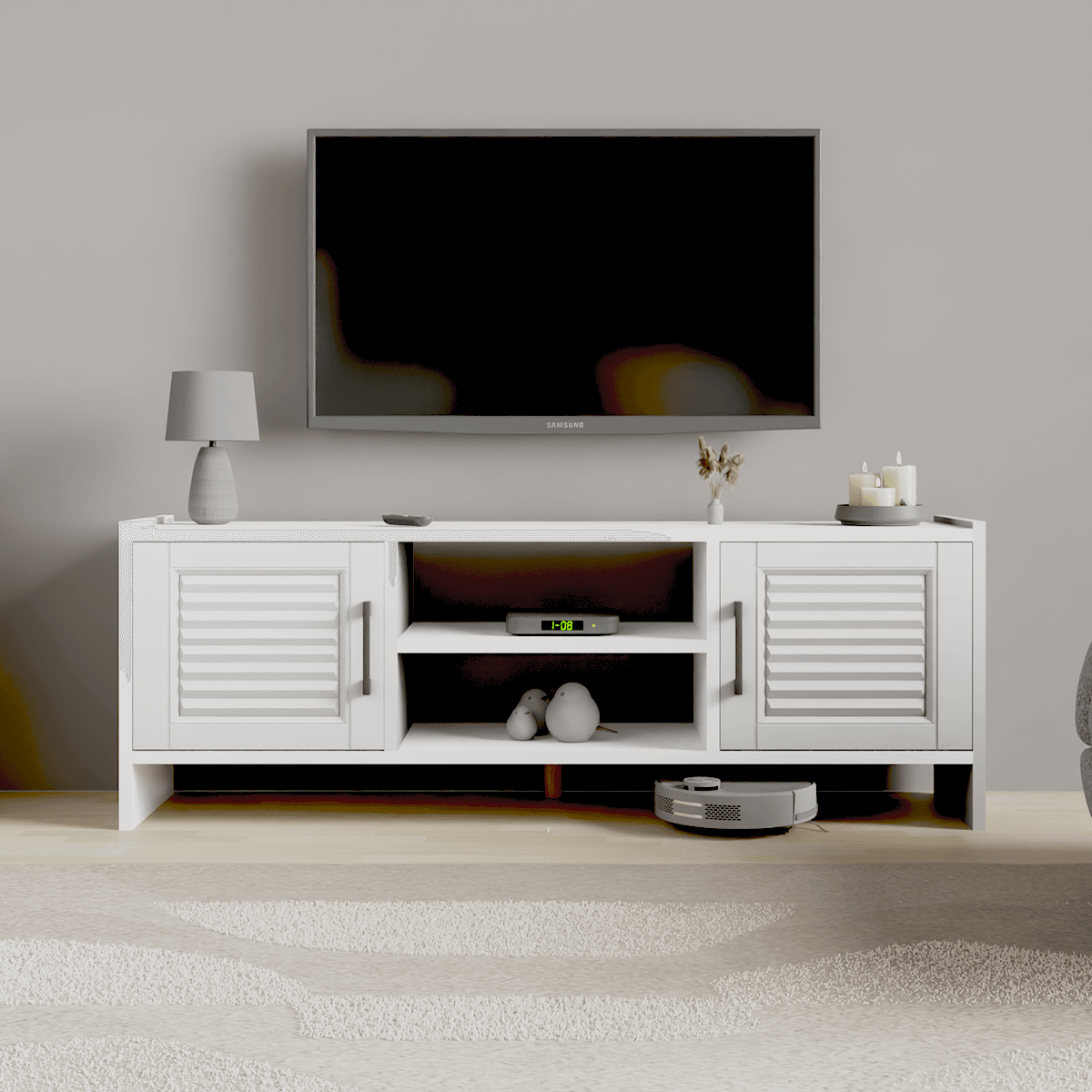 MOLDE Retro TV Sehpası | Vintage Tarz MDF Kapaklı - Beyaz