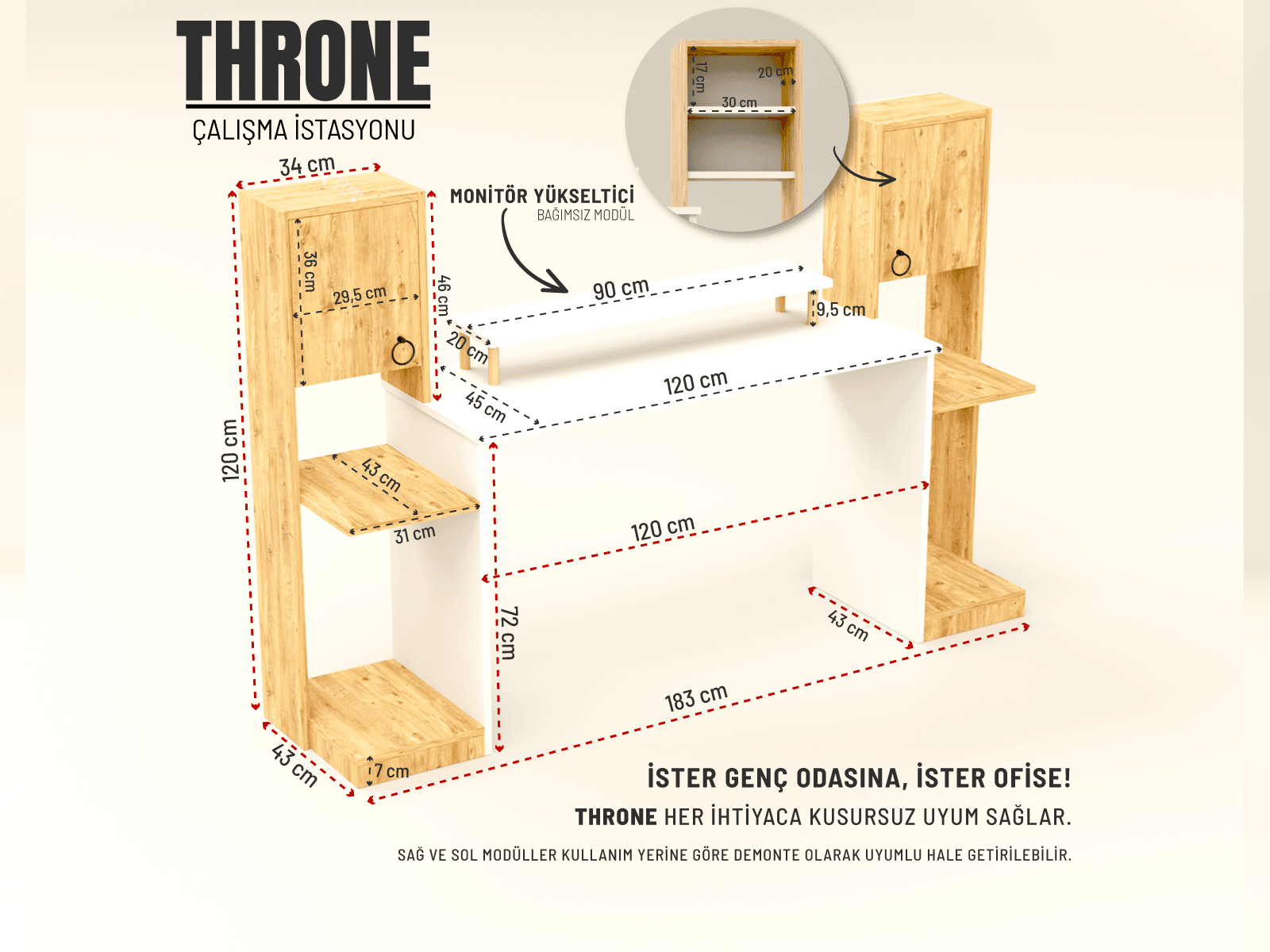 THRONE Kitaplıklı Çalışma Masası | Raflı Kapaklı Oyuncu Masası