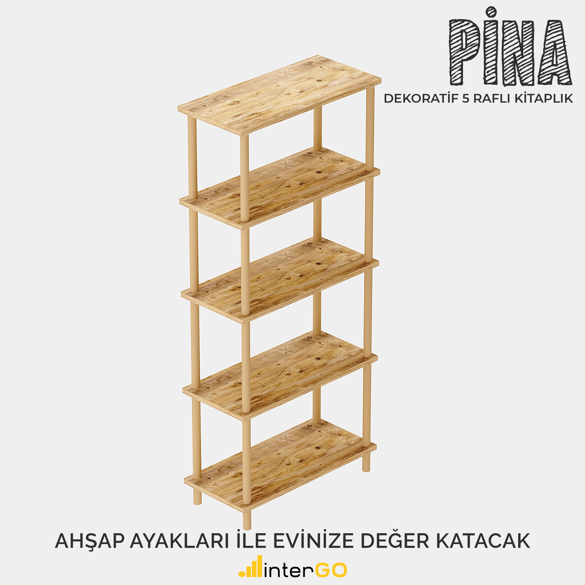 PİNA | Dekoratif Kitaplık | 5 Raflı - Organizer