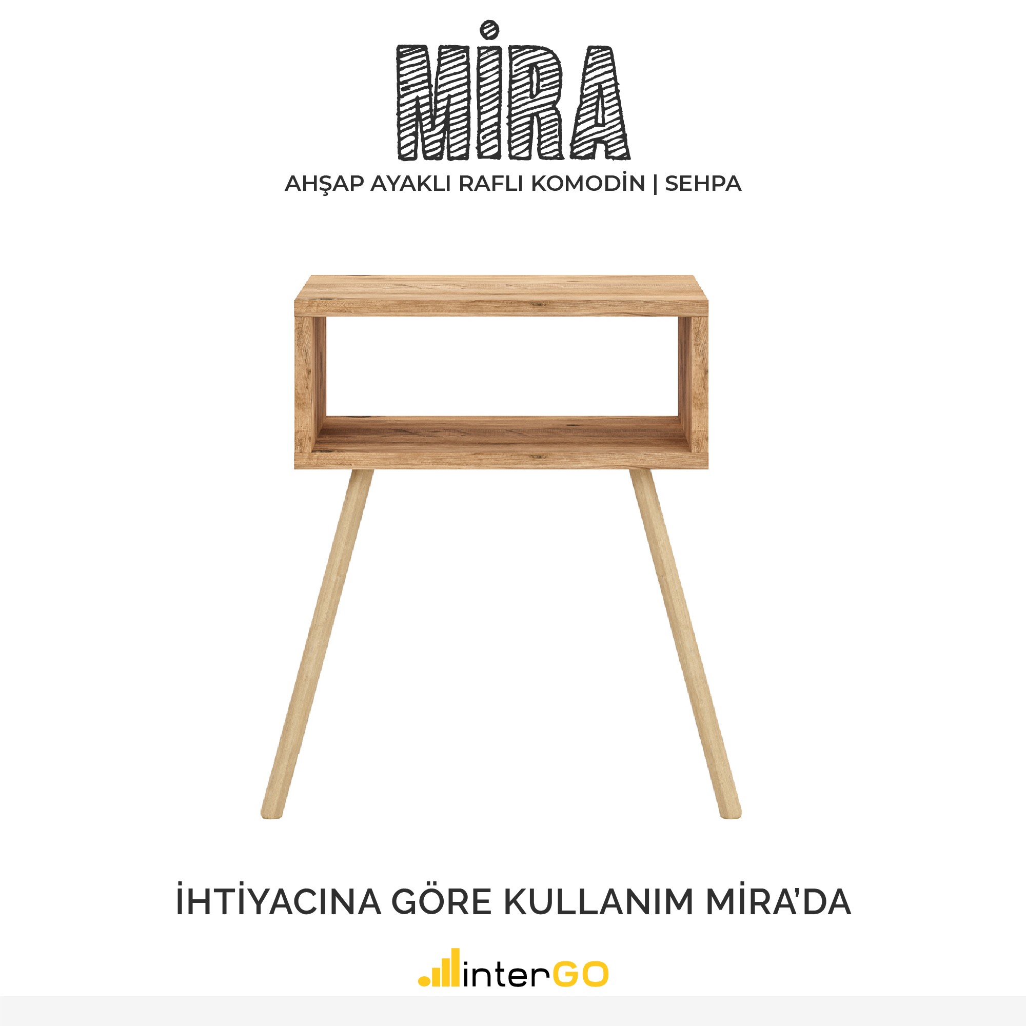 MİRA | Raflı Komodin | Ahşap Ayaklı