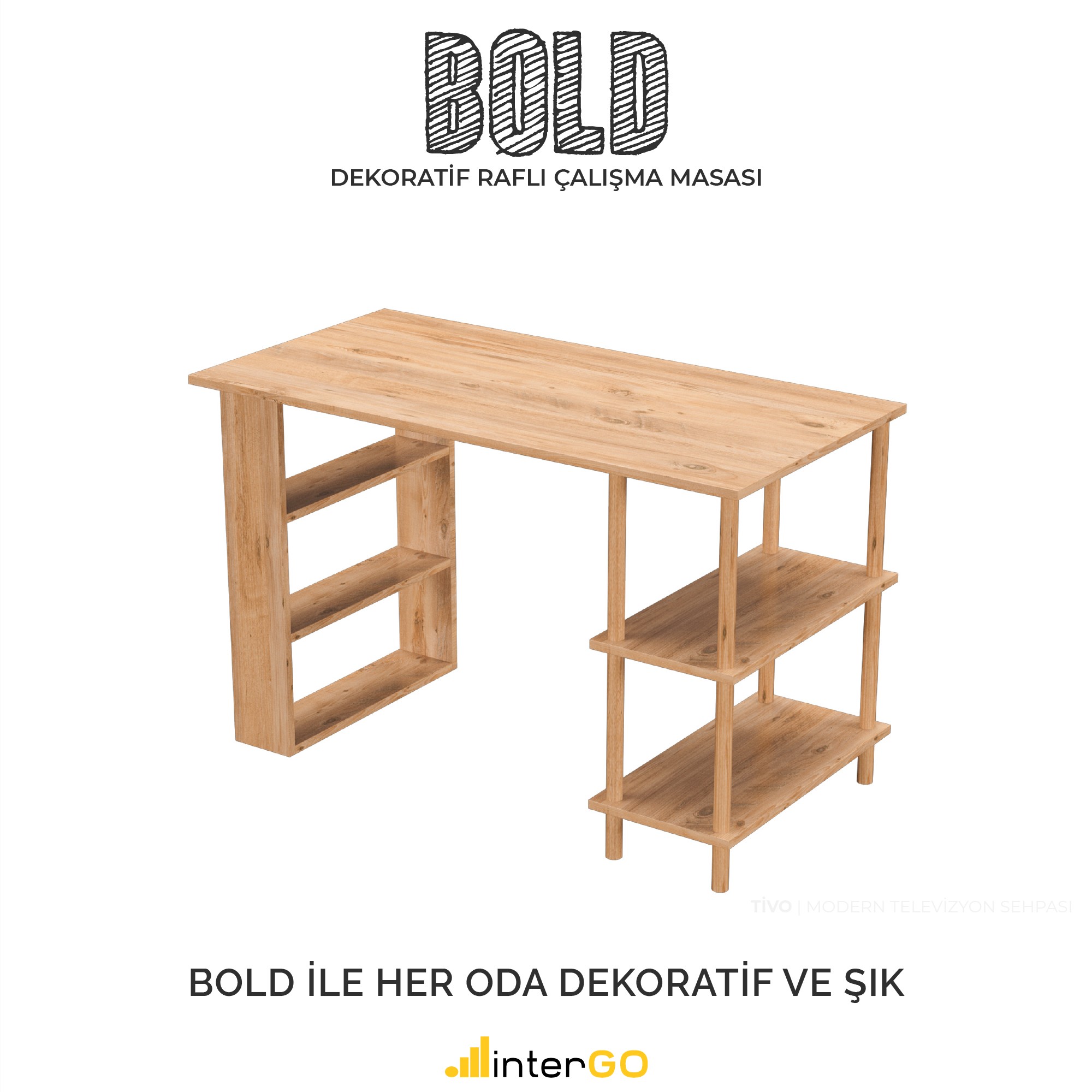 BOLD | Raflı Çalışma Masası - Atlantik Çam