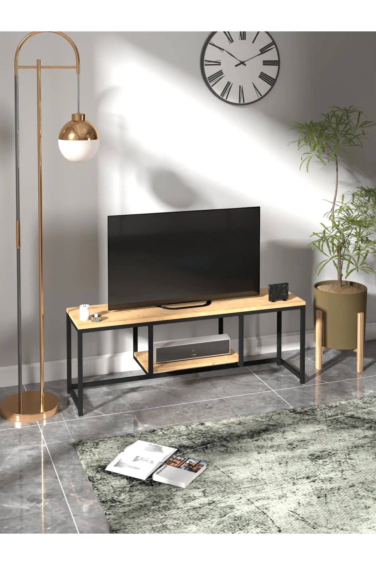 META | Metal Tv Sehpası | 120 cm Raflı Tv Ünitesi