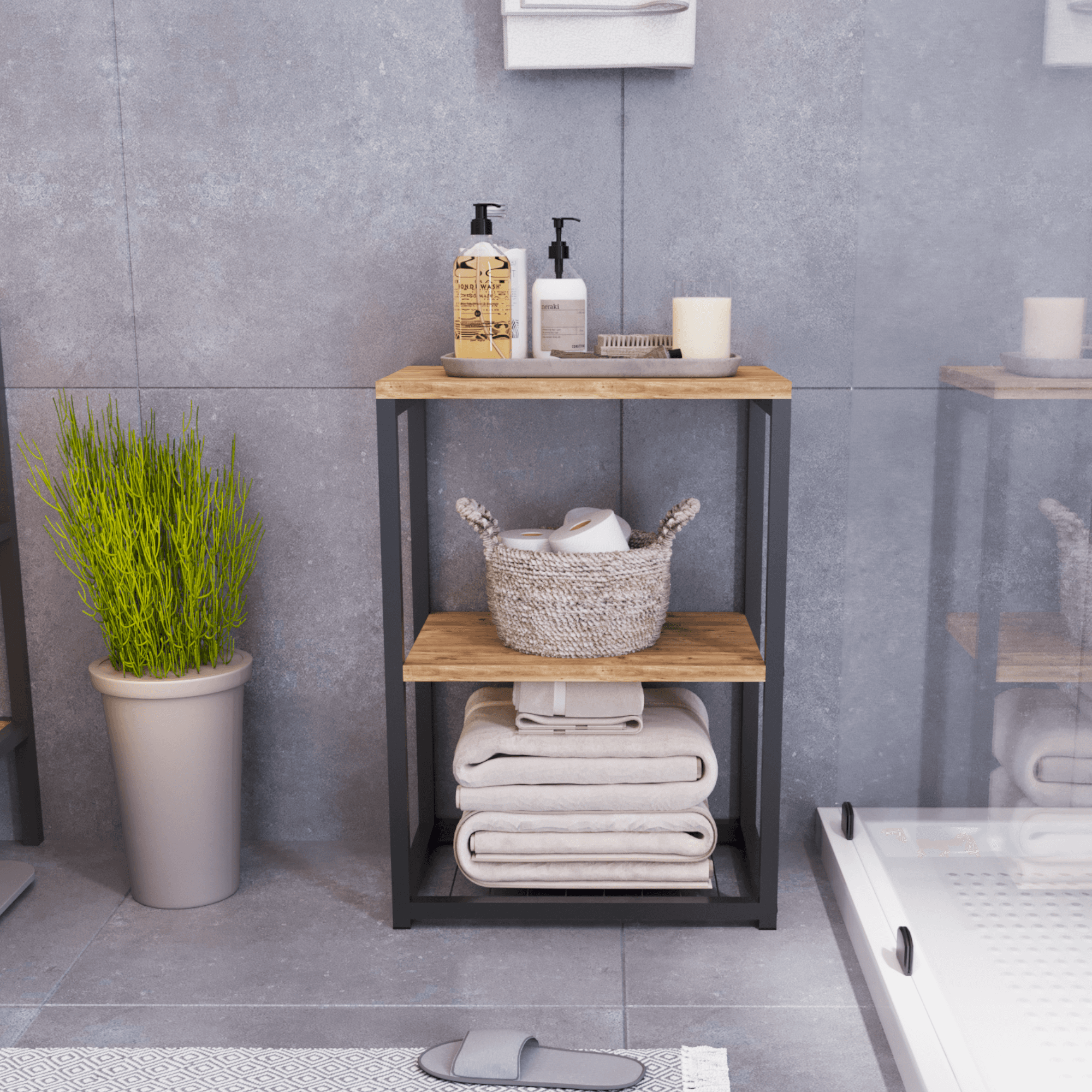 BRİDA Banyo Rafı Ahşap Raflı Çok Amaçlı Organizer
