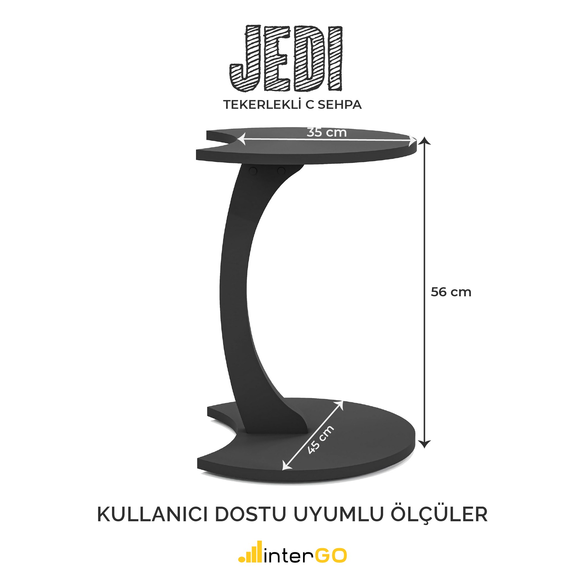 JEDI - Jet Tekerlekli C Sehpa Koltuk Sehpası Yan Sehpa Zigon Sehpa Servis Sehpası - Antrasit Gri
