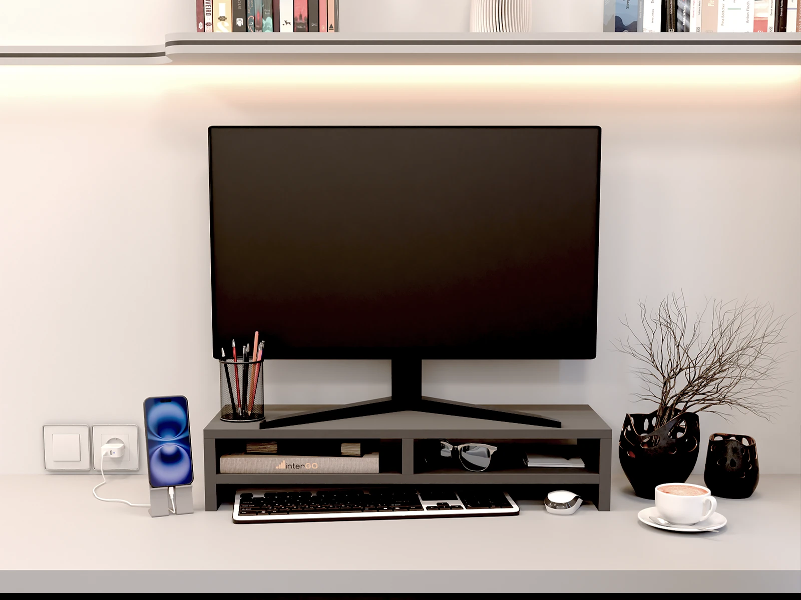 UPPA Masaüstü Organizer Set / TV-Monitör Yükseltici Stand - Antrasit