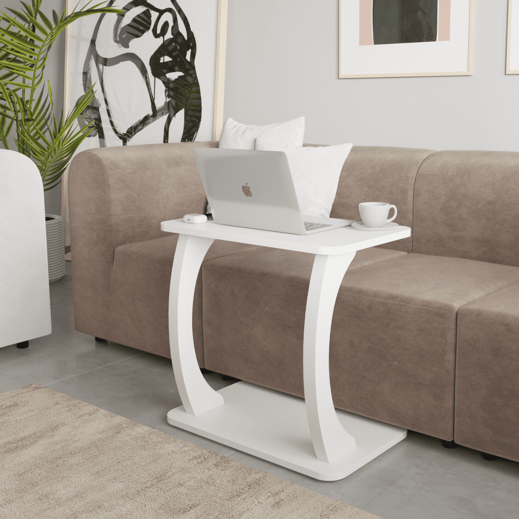 DESK | Laptop Sehpası | Çift Ayaklı C Sehpa - Beyaz
