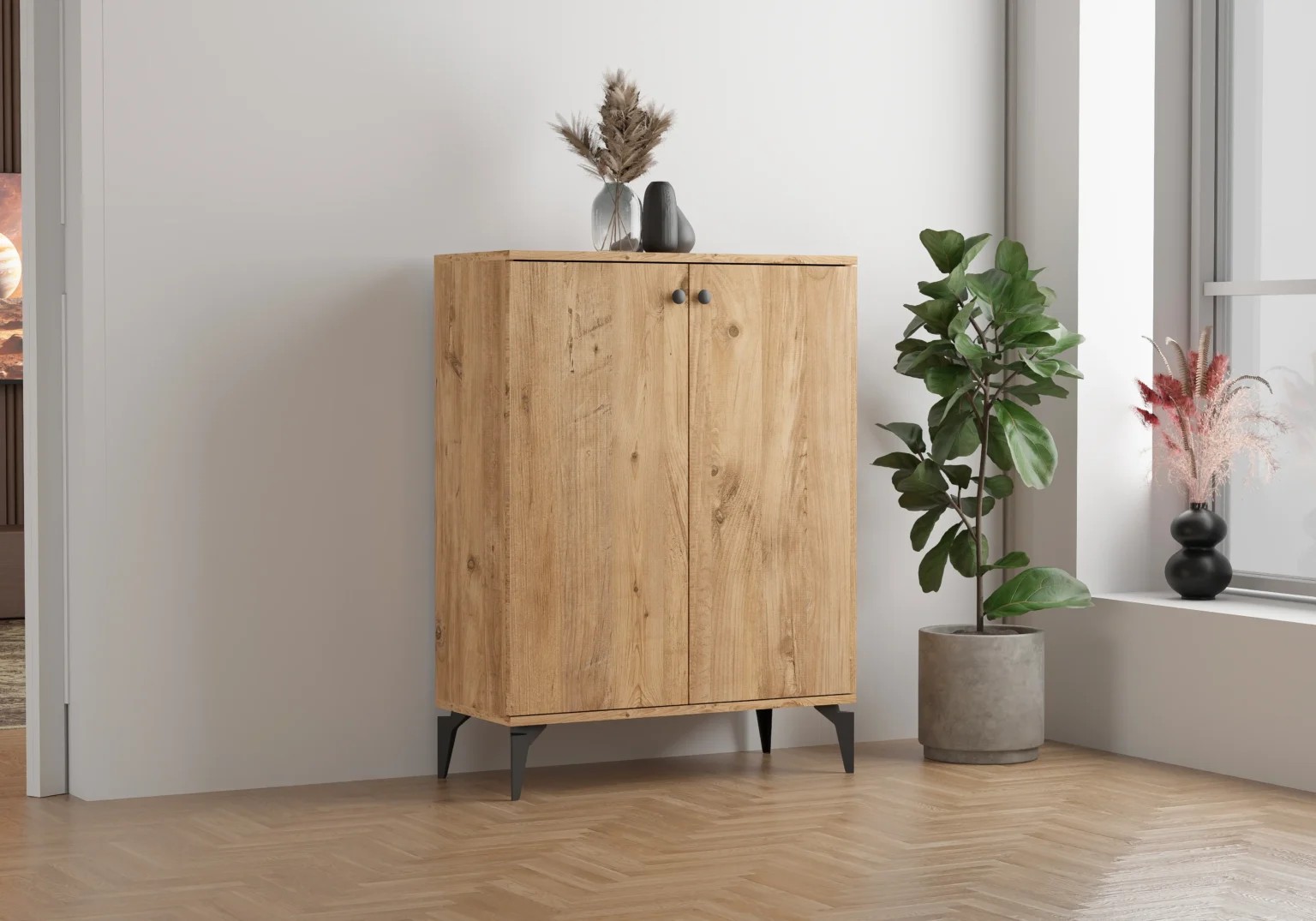 DORA Kapaklı Antre Dolabı | Çok Amaçlı Raflı Dolap | 70 cm Modern Ayakkabılık  - Çam