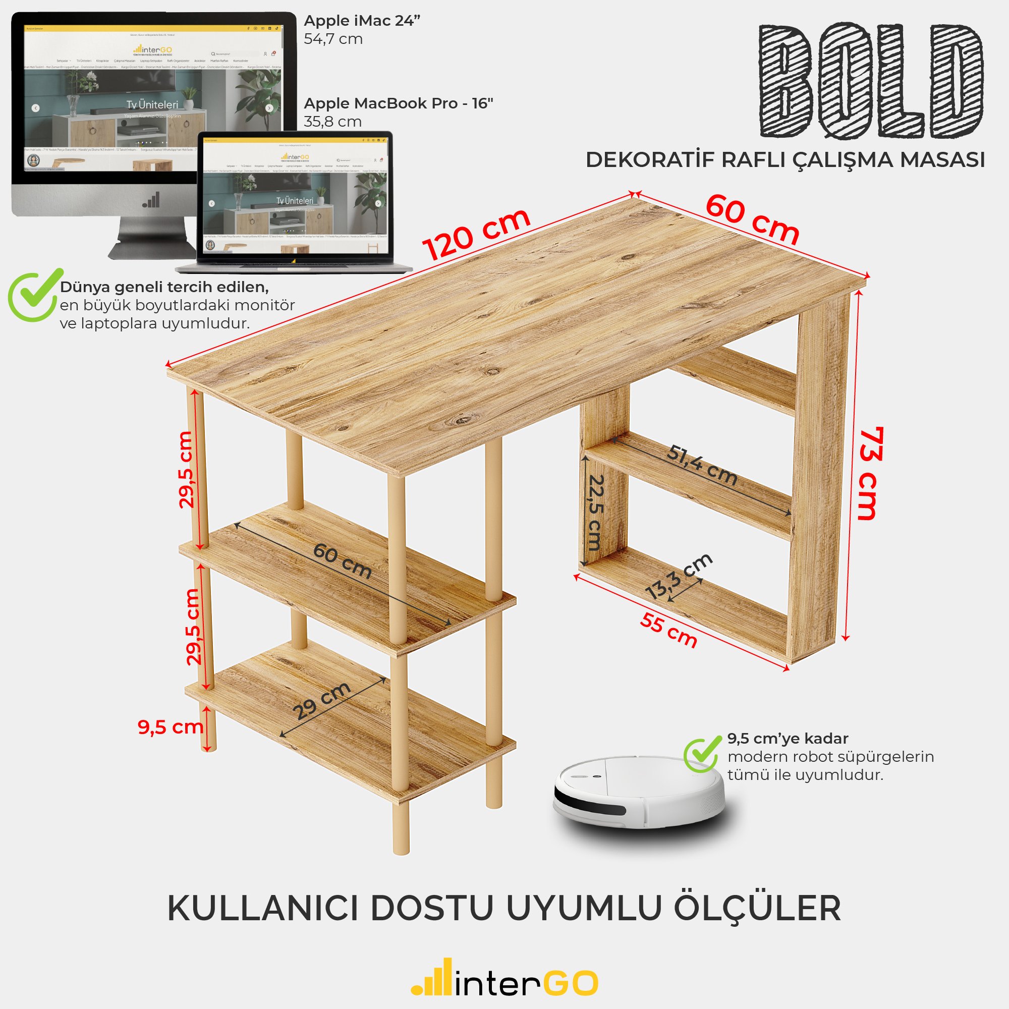 BOLD | Raflı Çalışma Masası - Atlantik Çam