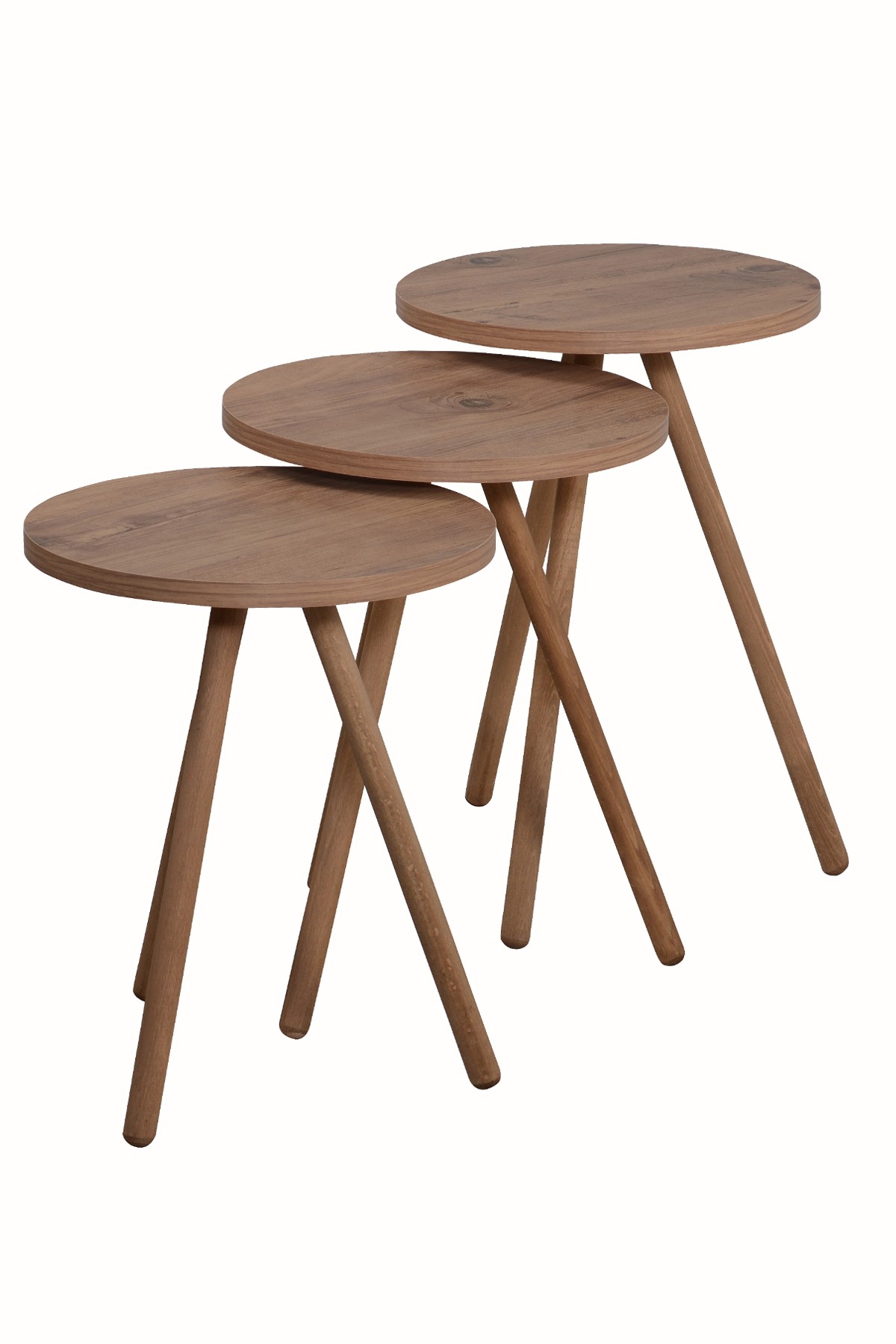 SET - Yuvarlak Üçlü Zigon Sehpa ve Oval Orta Sehpa