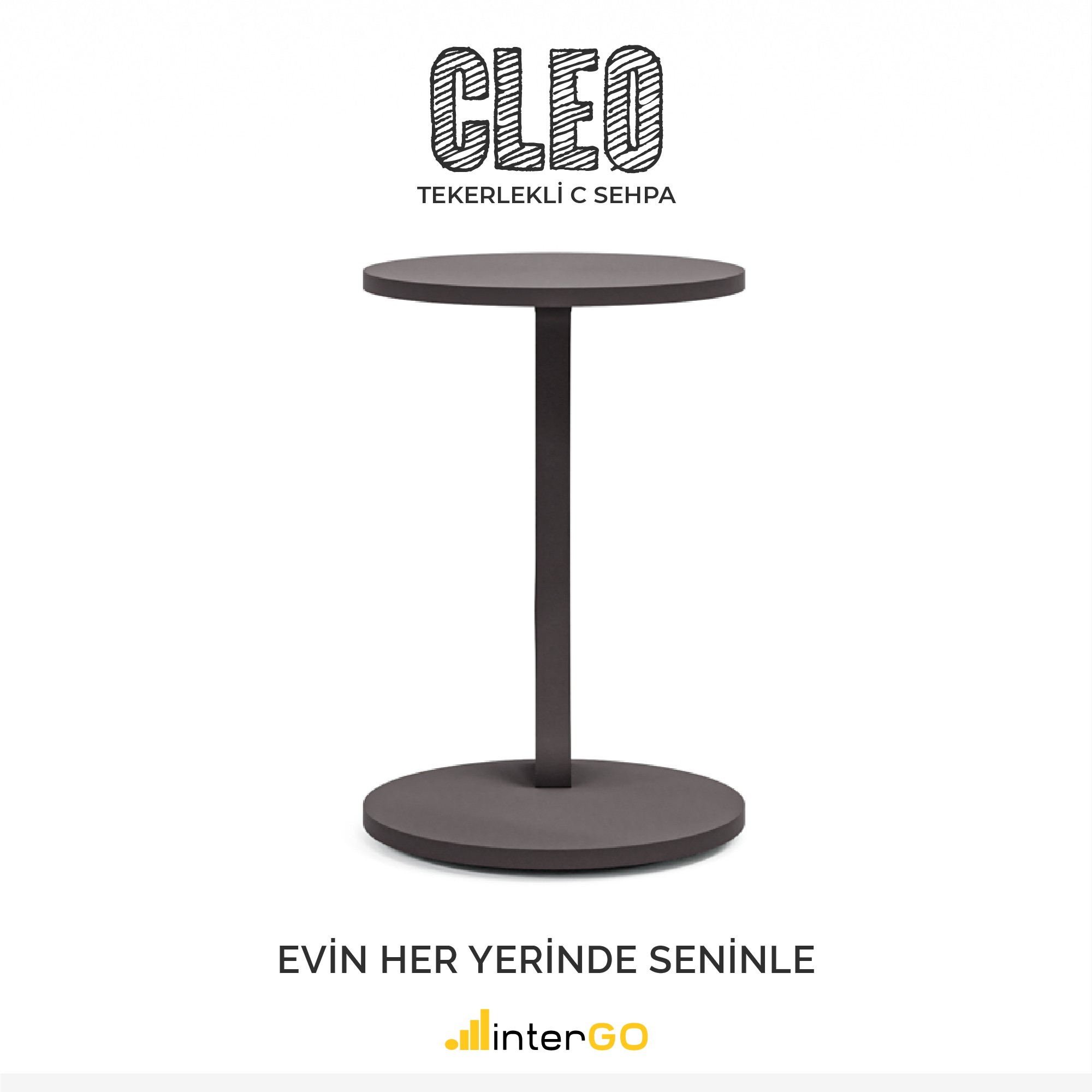 CLEO - Tekerlekli C Yan Sehpa - Antrasit Gri