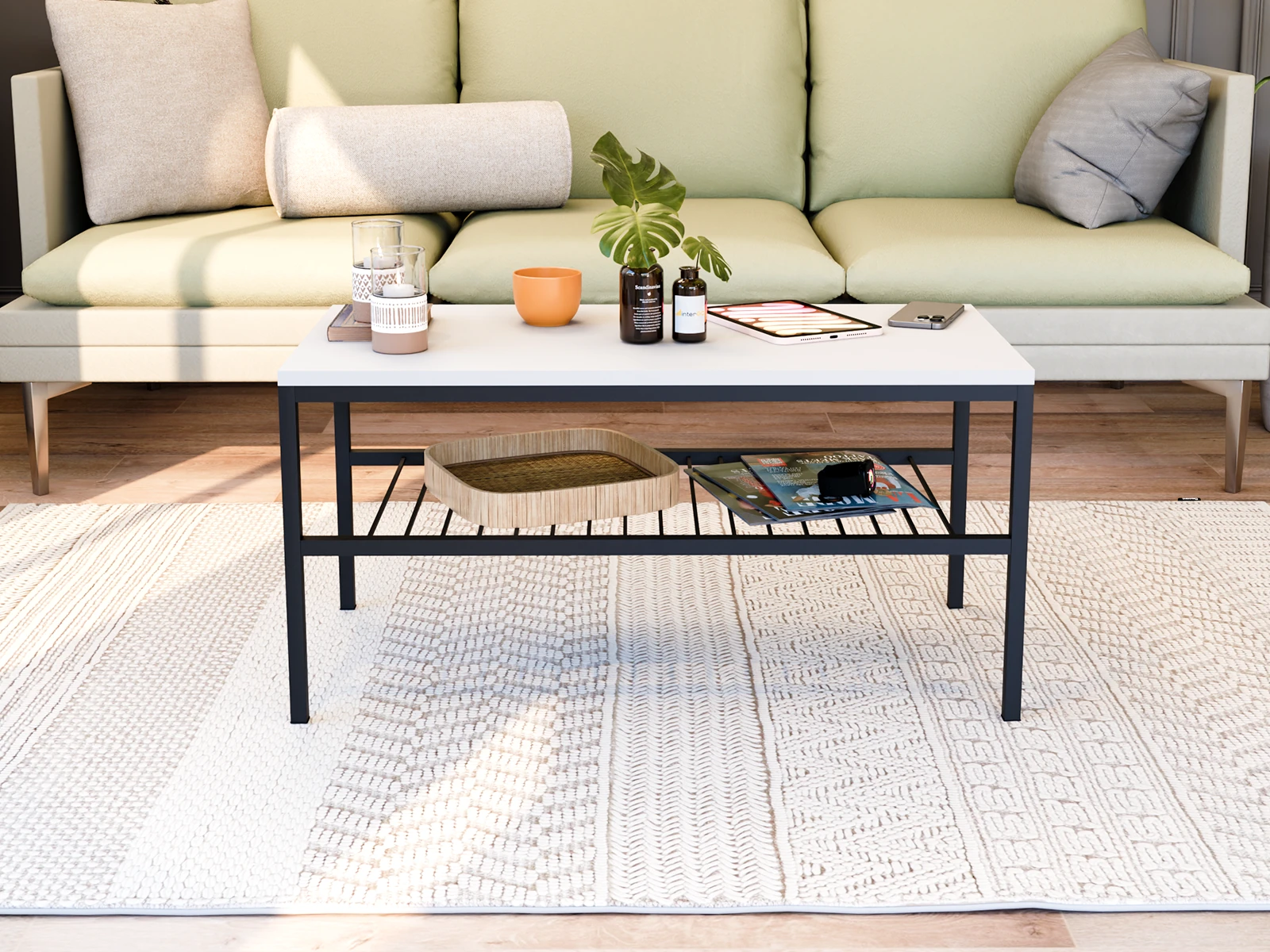 OMVO Metal Orta Sehpa | 2 Raflı Orta Sehpa - Beyaz