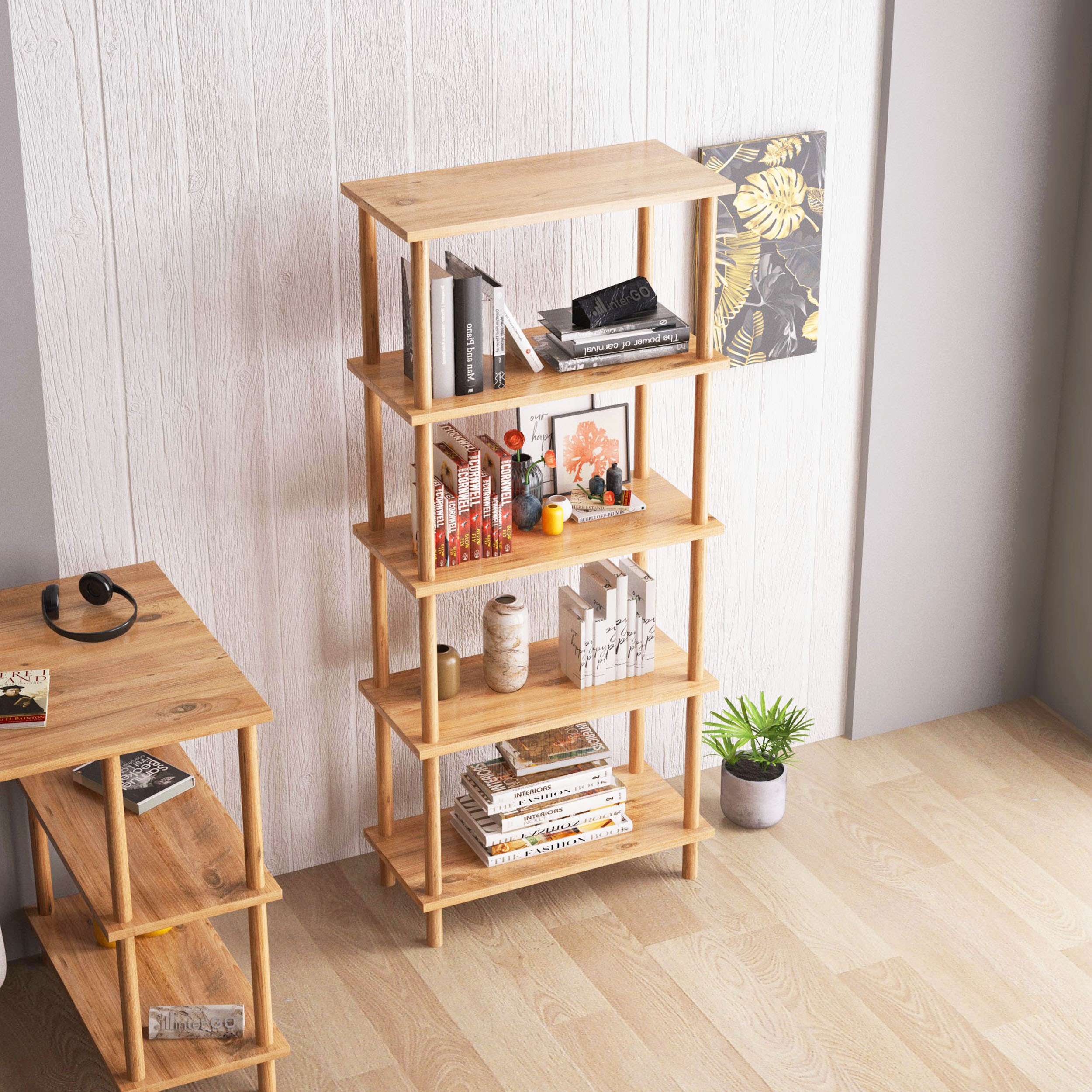 PİNA | Dekoratif Kitaplık | 5 Raflı - Organizer