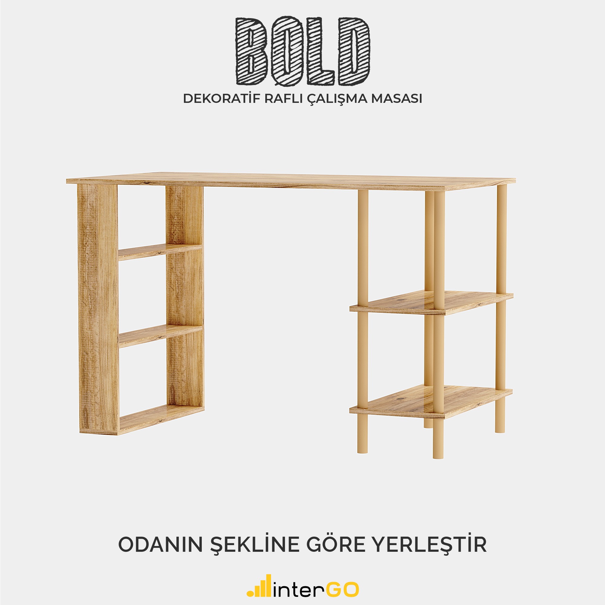 BOLD | Raflı Çalışma Masası - Atlantik Çam