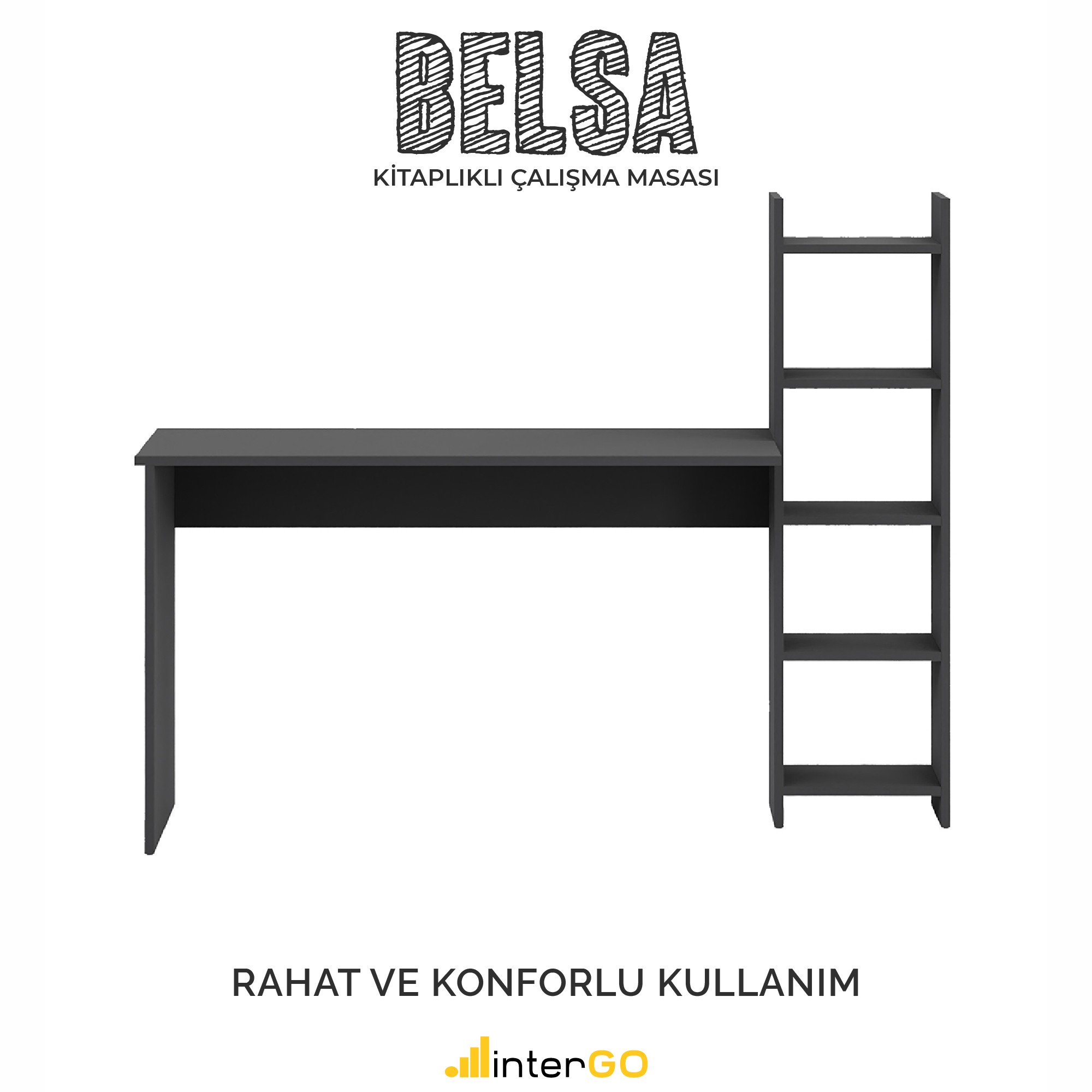 BELSA | Kitaplıklı Çalışma Masası - Antrasit Gri