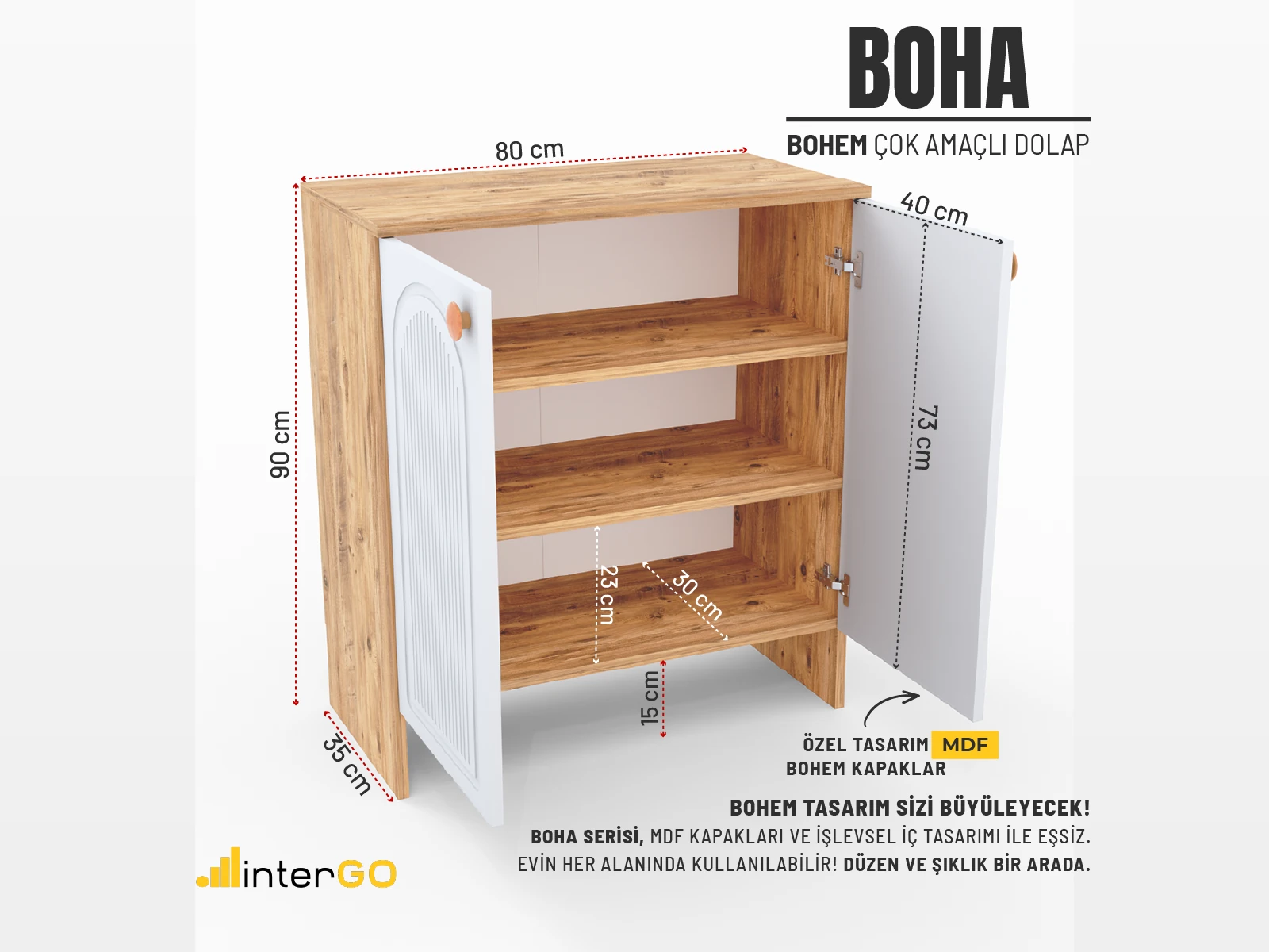 BOHA Bohem Dolap | MDF Çift Kapak | Ayakkabılık, Kiler Dolabı, Mutfak Dolabı