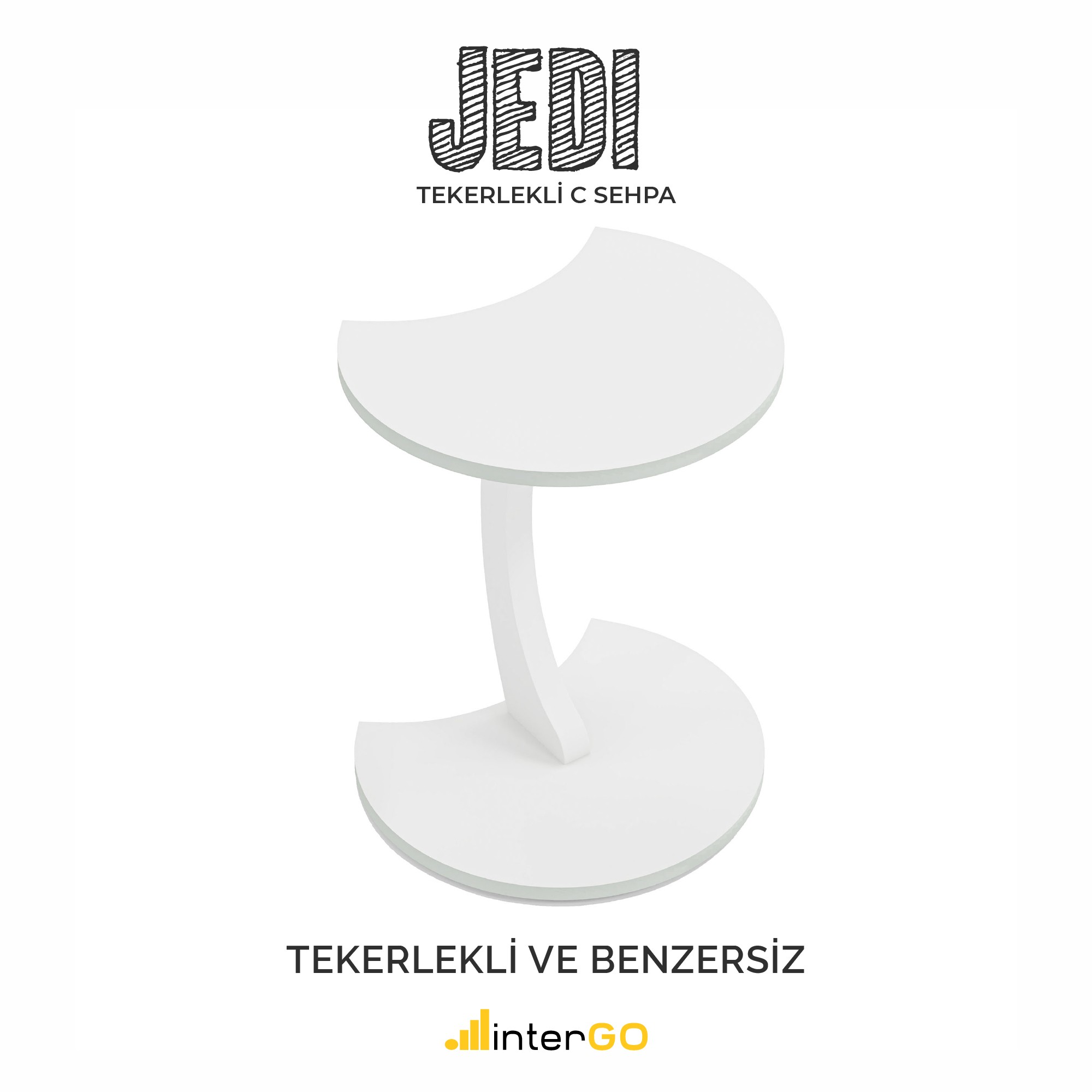 JEDI - Jet Tekerlekli C Sehpa Koltuk Sehpası Yan Sehpa Zigon Sehpa Servis Sehpası - Beyaz