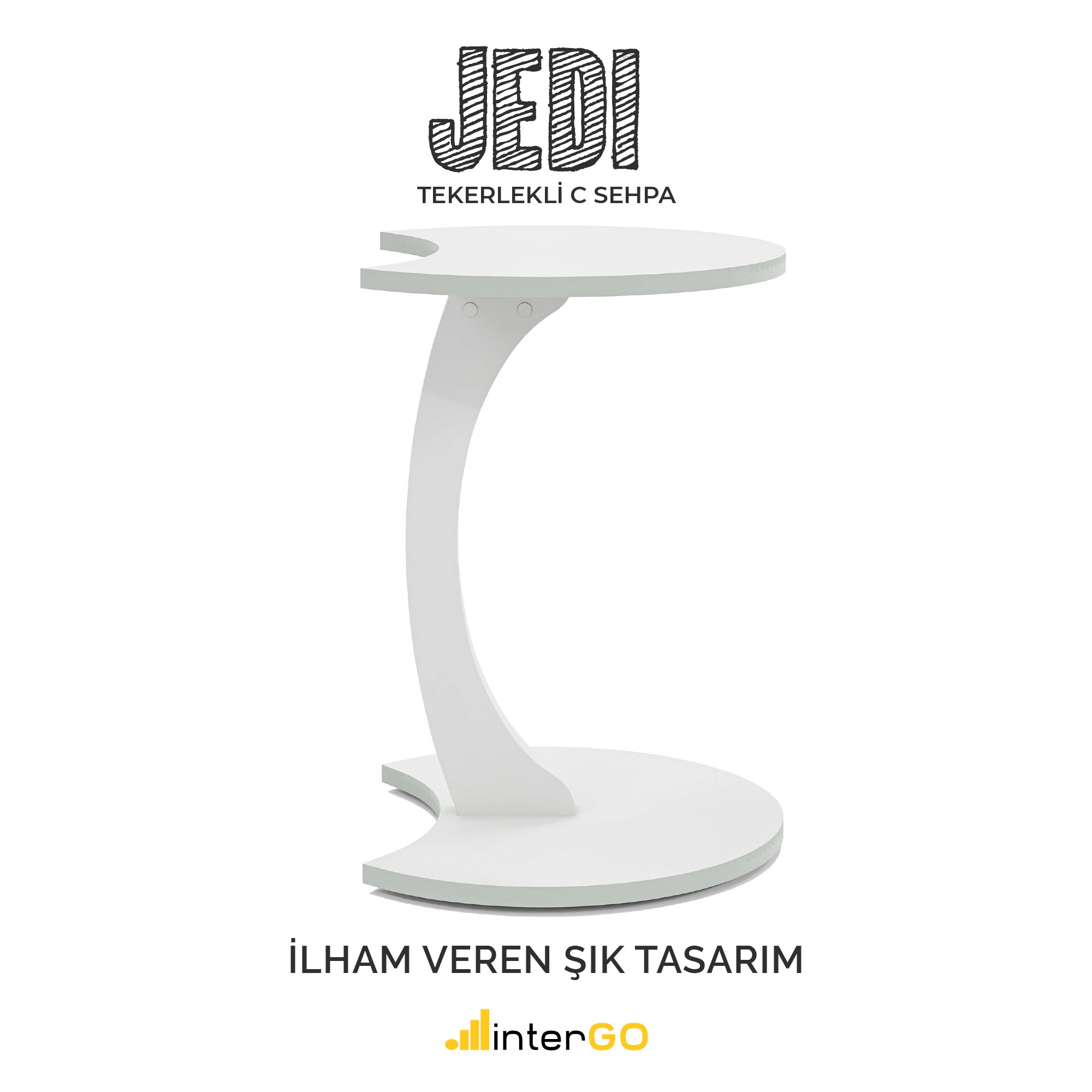 JEDI - Jet Tekerlekli C Sehpa Koltuk Sehpası Yan Sehpa Zigon Sehpa Servis Sehpası - Beyaz