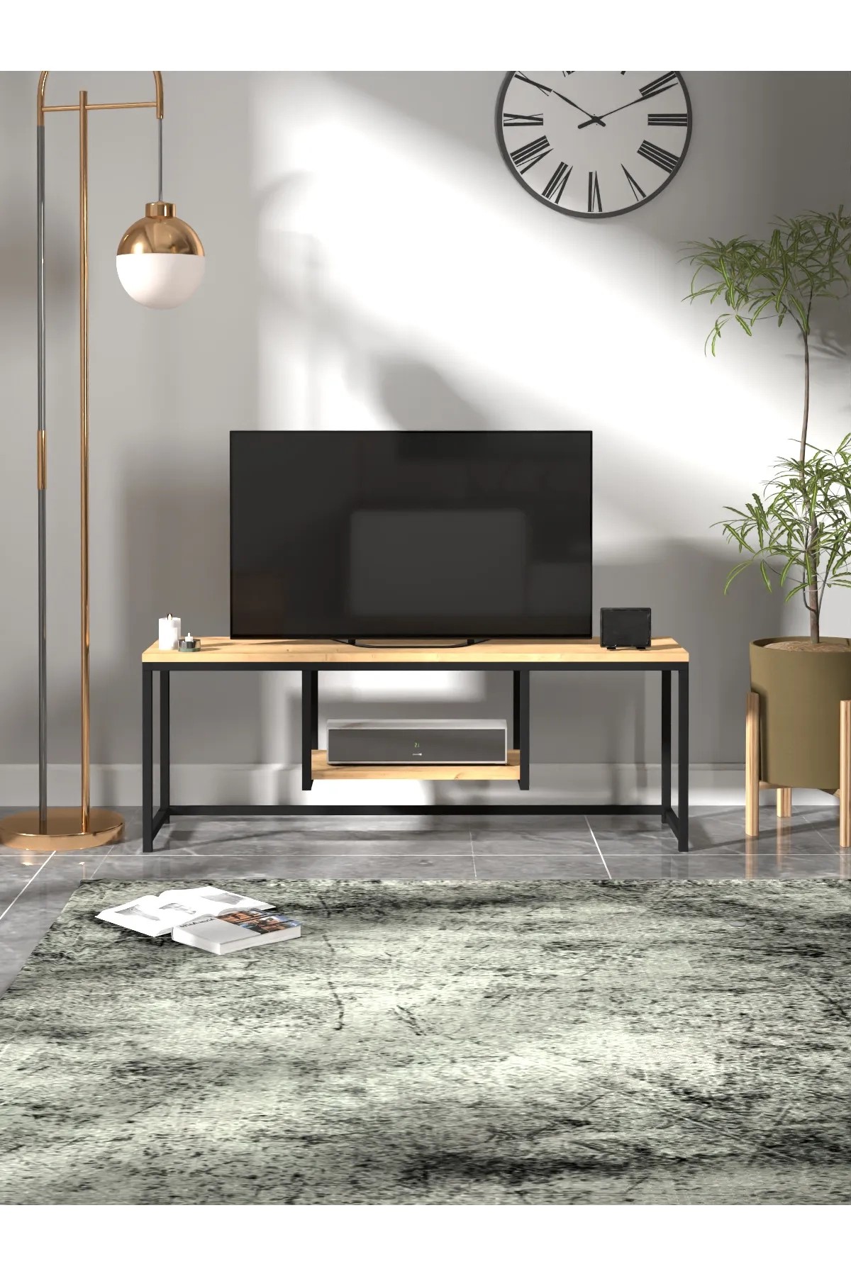 META | Metal Tv Sehpası | 120 cm Raflı Tv Ünitesi