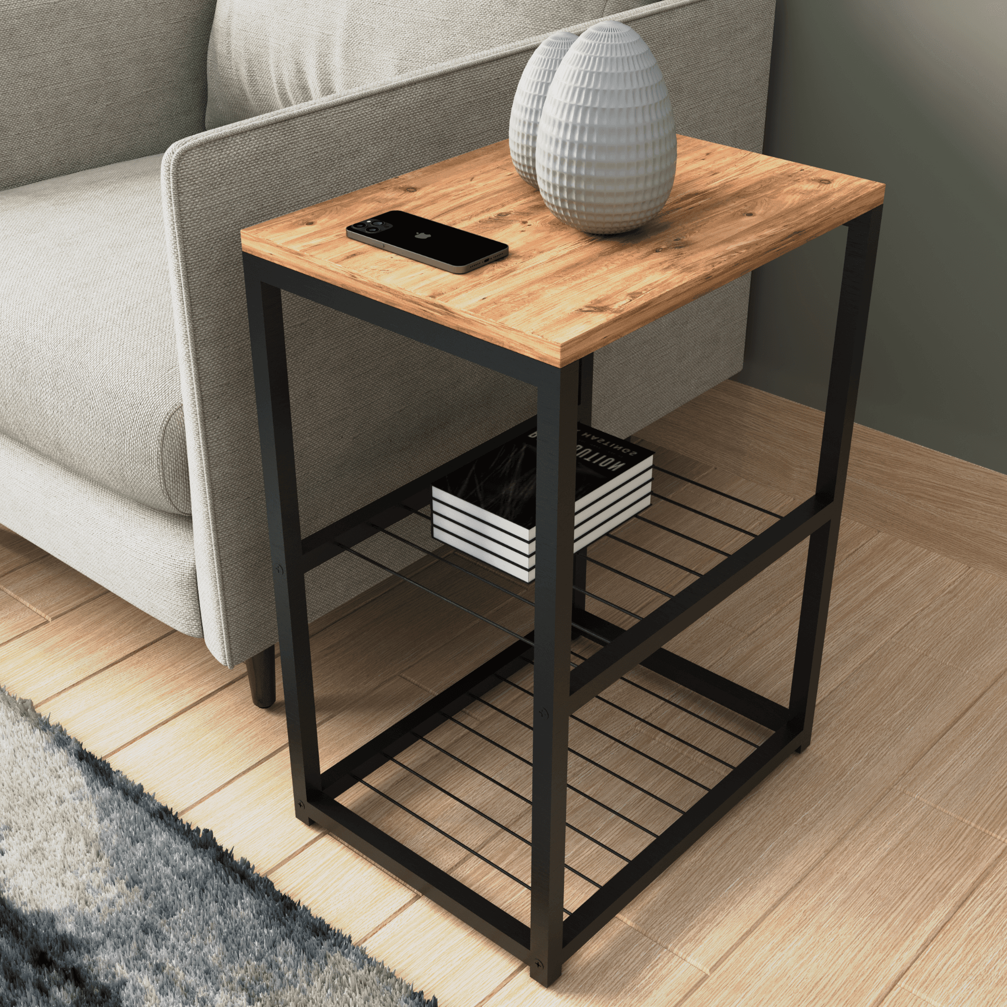 TEDİ Metal Ayaklı Dekoratif Tel Raflı Yan Sehpa