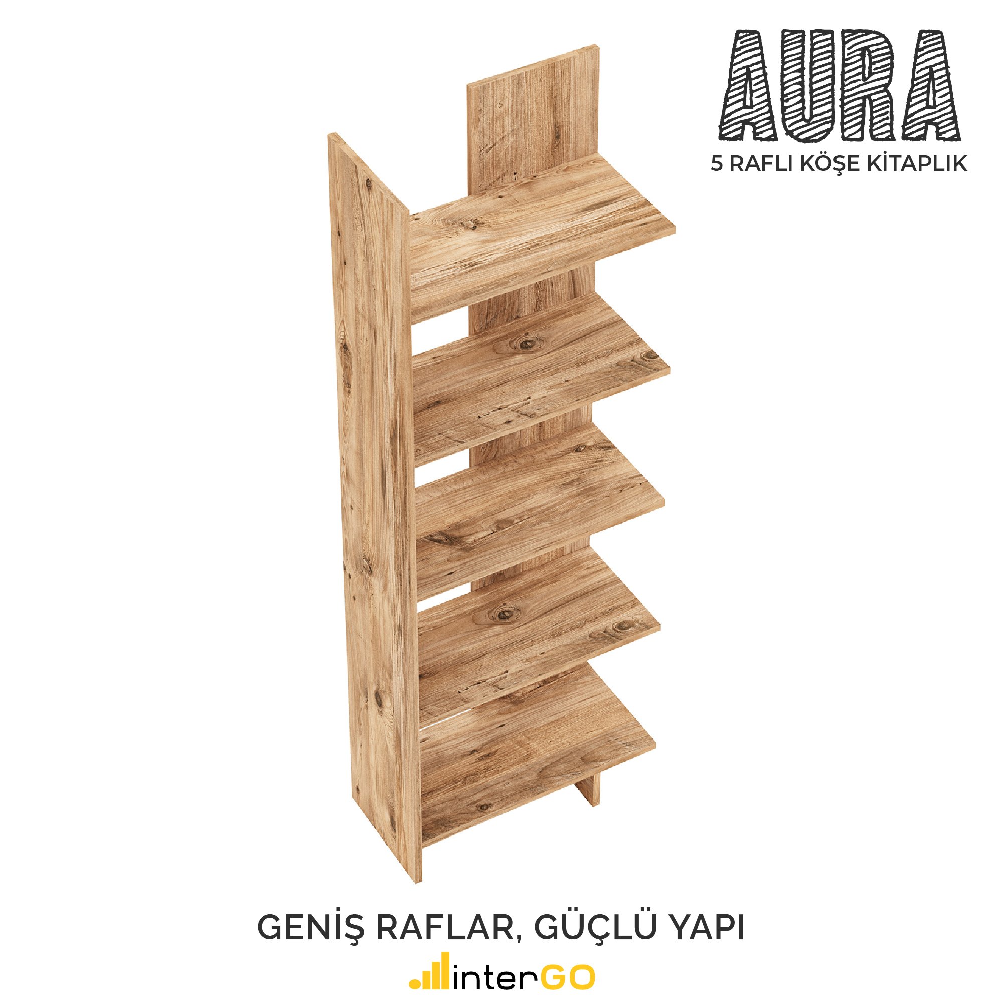 AURA | Köşe Kitaplık| 5 Raflı - Organizer