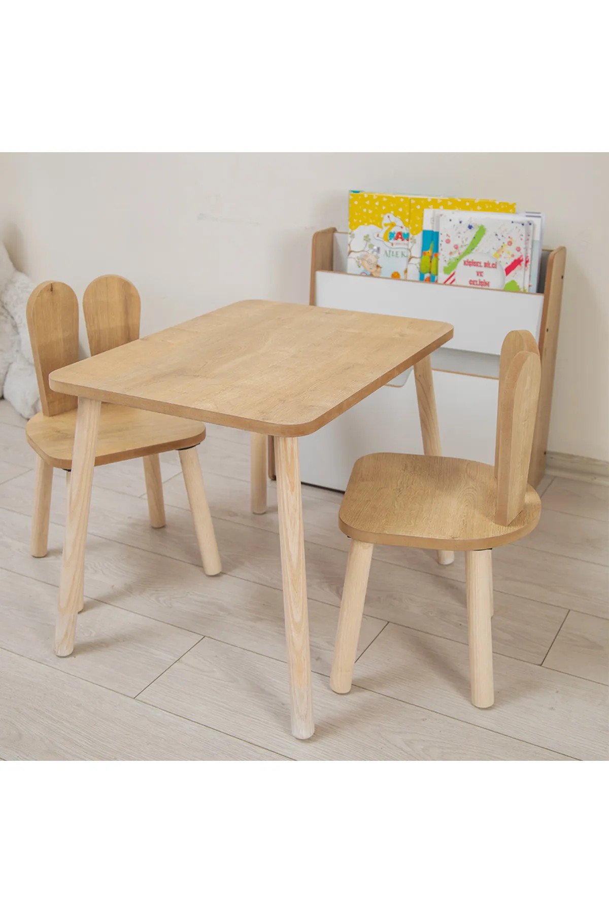 BUNO | MDF Oyun Masası Seti | Sandalye Takımı | Montessori Tarzı Aktivite Masası | Çocuk Masası - Doğal MDF